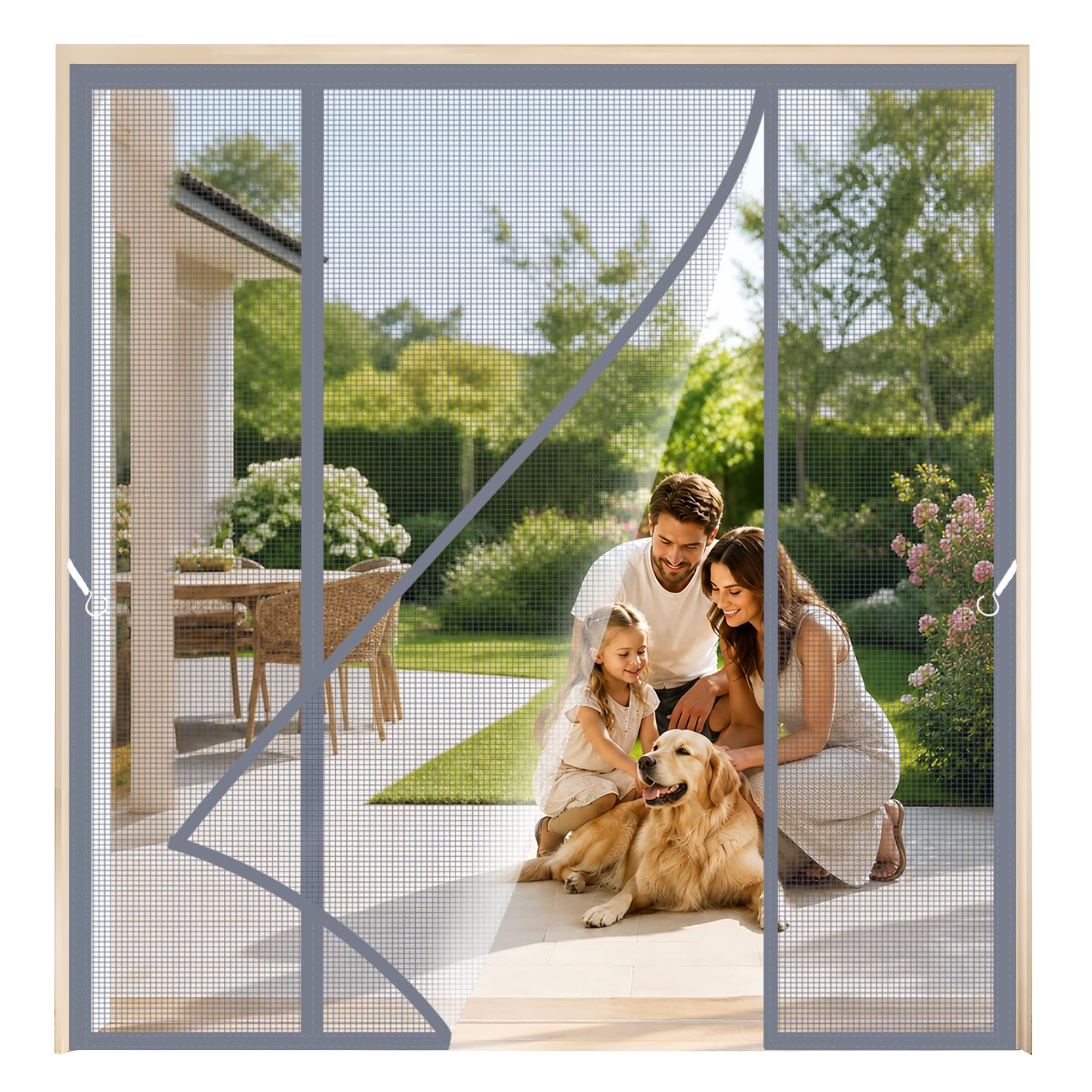 Wide Magnetic Fly Screens Grey 235x215cm Double Door Reinforced Fiberglass Anti-Tearing Insect Fly Mesh Seal Automatically for Oversized Sliding Glass Doors and Balcony entrances