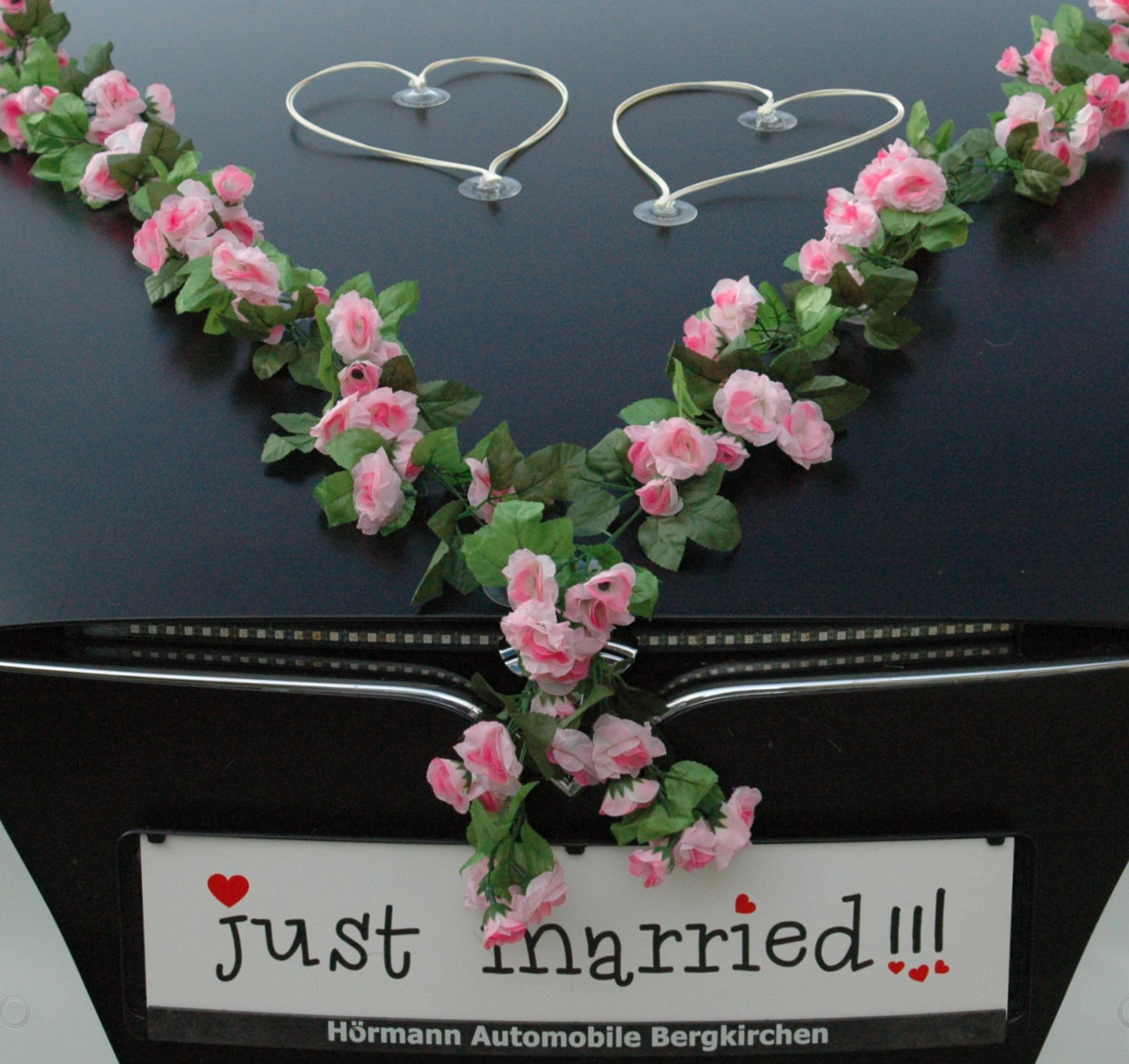 VIP Garland 30 Azaleas 30 Roses 18 Extra Strong Suction Cups 2 x 180 cm Garland 4 Door Handle Decorations 2 Rattan Hearts Bride Couple Car Decoration Wedding Car Wedding Car® Car Decoration (Pink 1) - Image 2