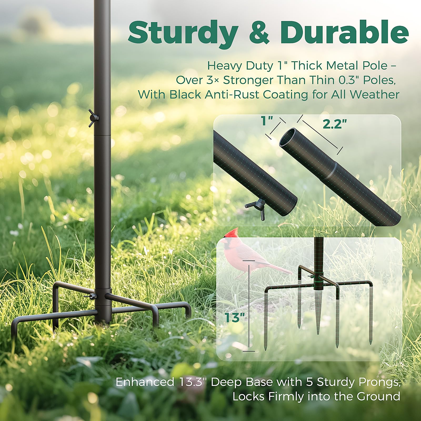 Bird Feeder Pole with Squirrel Baffle- 91 Inch Heavy Duty Adjustable Outdoor Bird House Pole,Universal Mount for All Smart Bird Feeders&Houses, Customizable Height(Adapter Included) - 4