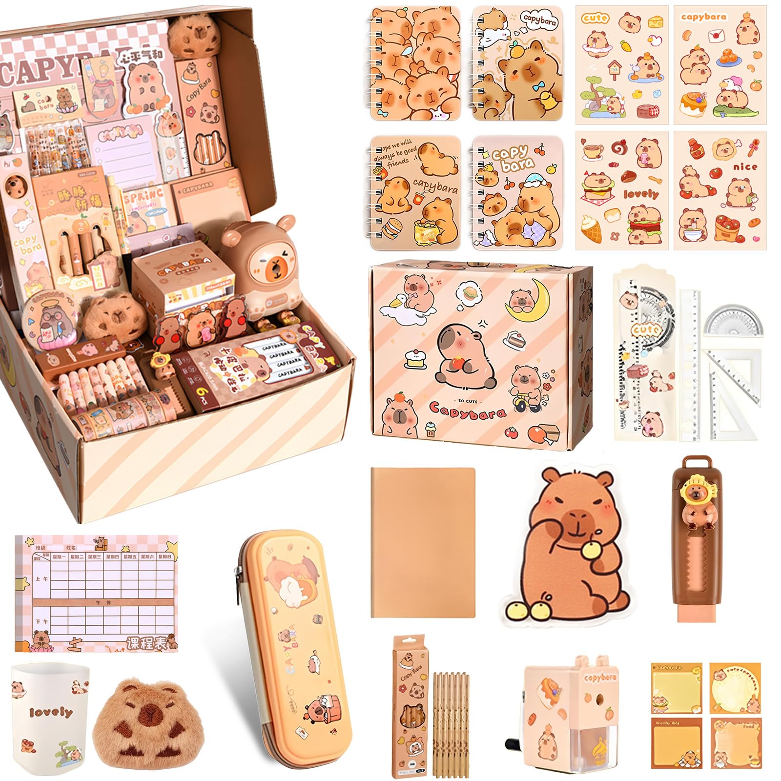 Papeterie Kawaii, Ensemble Papeterie Capybara Trousse à Crayons Grande Capacité Kapibara Fourniture Scolaire Kawaii pour Le Bureau/l'École/Les Étudiants/Les Enfants