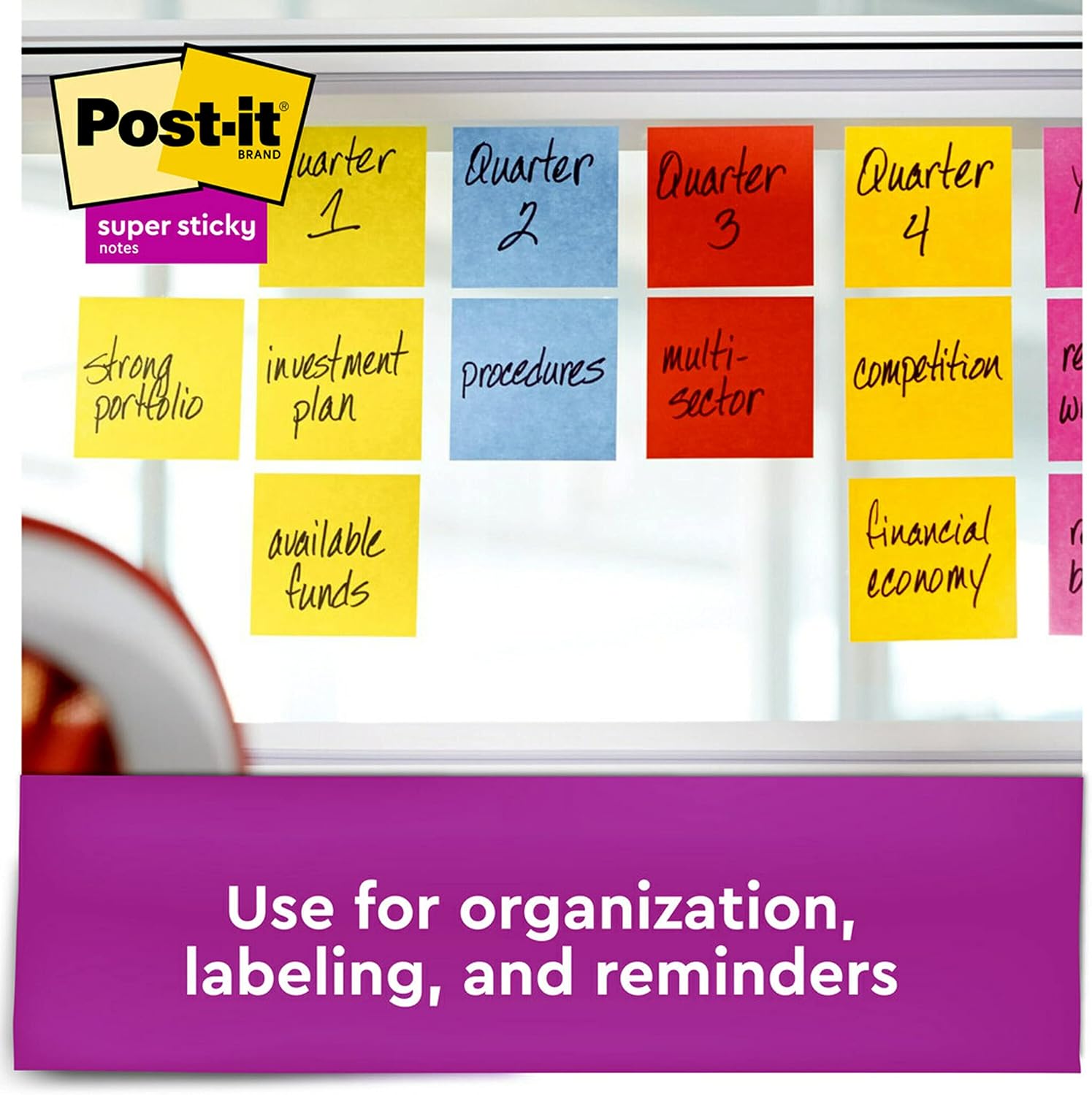 Post-it Super Sticky Notes, 3x3 in, 5 Pads, 2x the Sticking Power, Red, Recyclable (654-5SSRR)