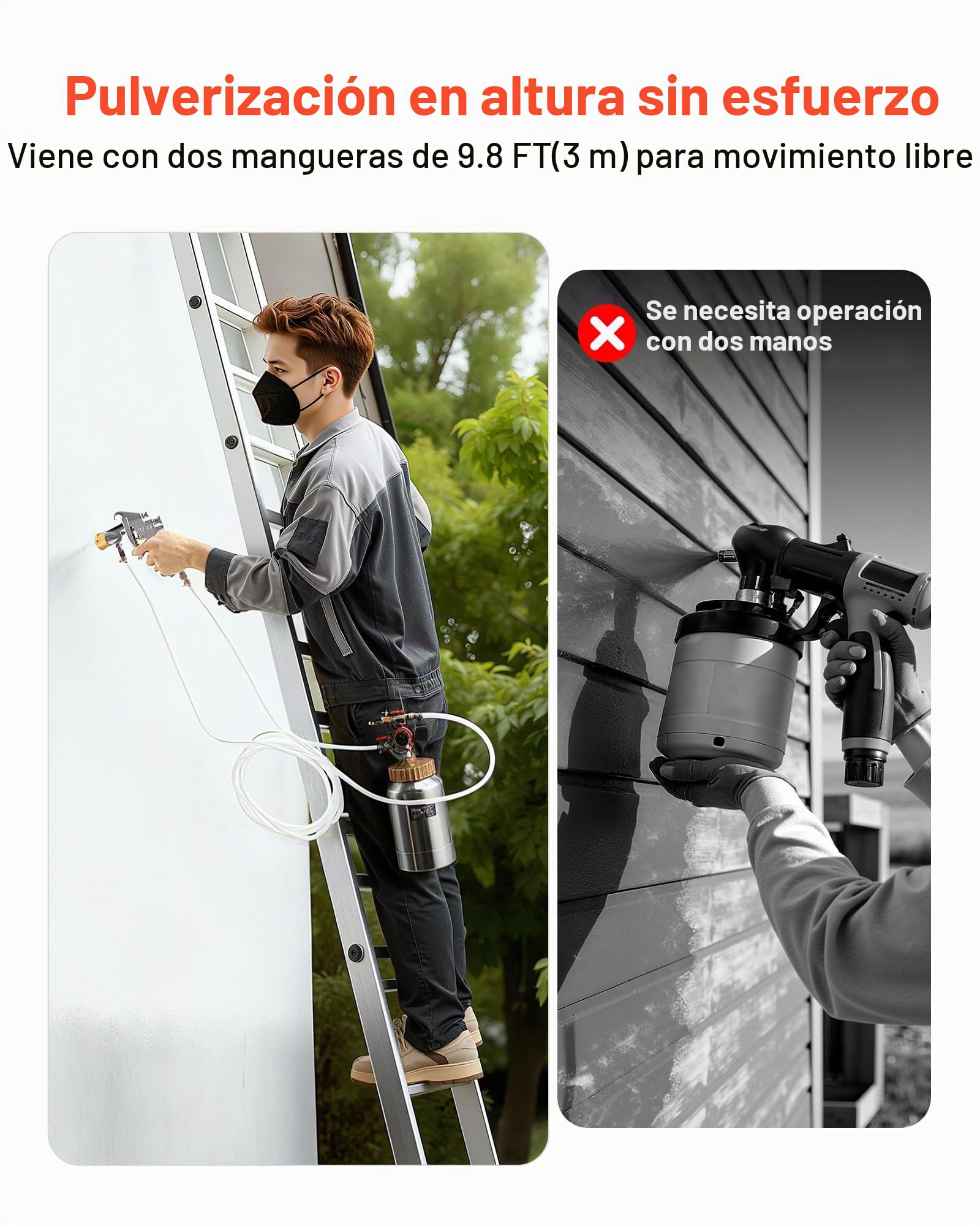 VEVOR Tanque de Presión para Pintura en Aerosol, 2 L, con 2 Pistolas de Pulverización φ1,8 mm + φ3 mm y 2 Mangueras 3 m para Proyectos de Bricolaje y Creación de Arte, 385 x 126 x 126 mm, Plata
