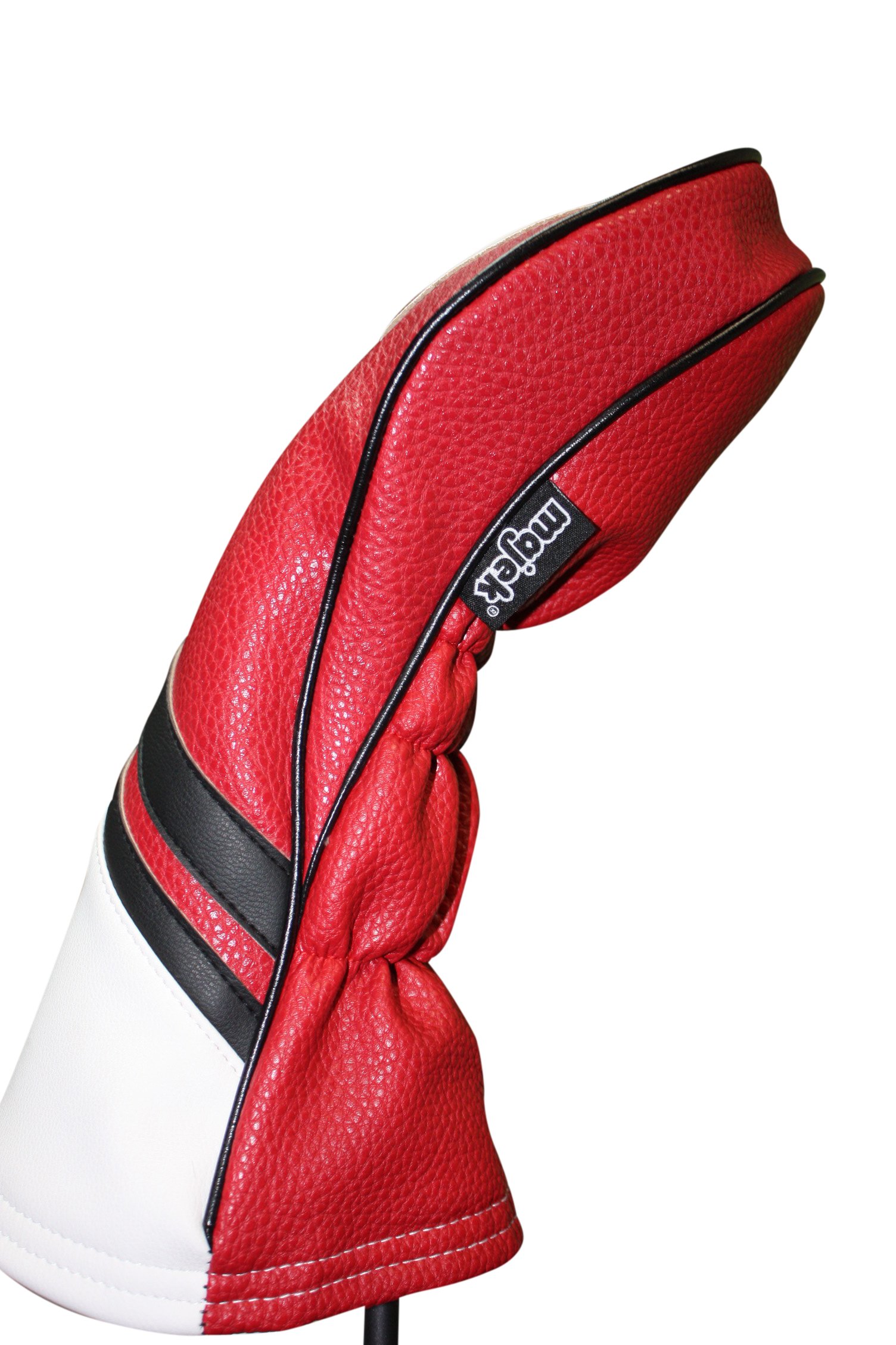 Majek Retro Golf Headcover Red Black and White Vintage Leather Style 1 Driver Head Cover Fits 460cc Drivers