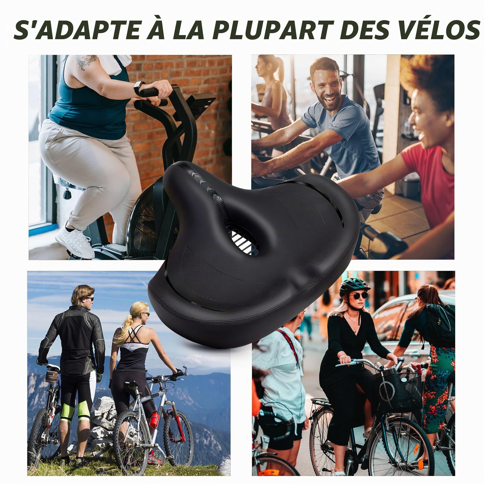 CDYWD Selle de Velo Ultra Confortable Femme et Homme - Extra Large, Rembourrage Doux, avec Suspension, Selle de Vélo Ergonomique - Selle Confort Velo pour VTT, Vélo De Ville, Ebike, Vélo Stationnaire