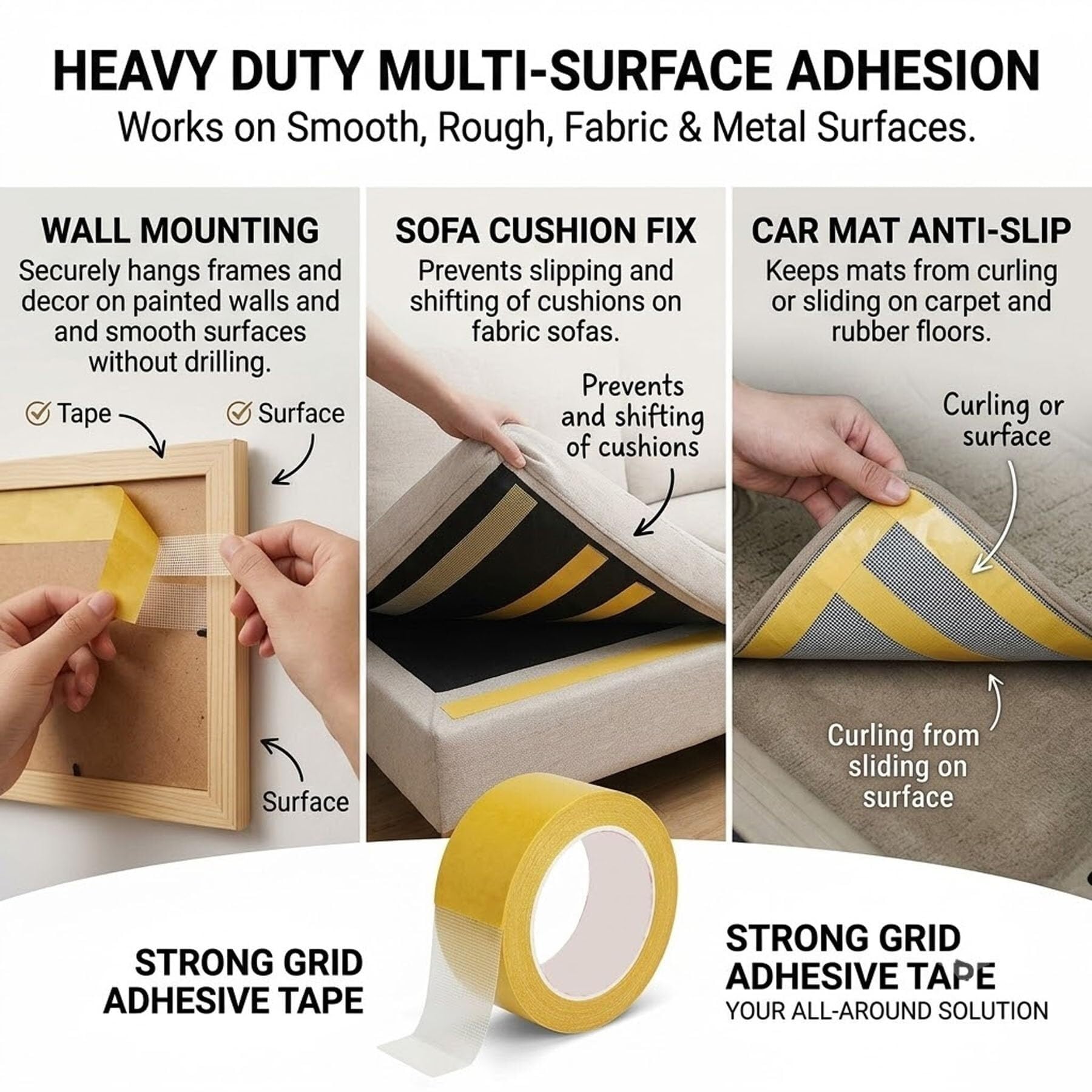 Nastro Biadesivo Impermeabile 5cm x 20m Resistente | Forte Nastro Biadesivo Impermeabile con Rete in Fibra di Vetro(Transparent*5)