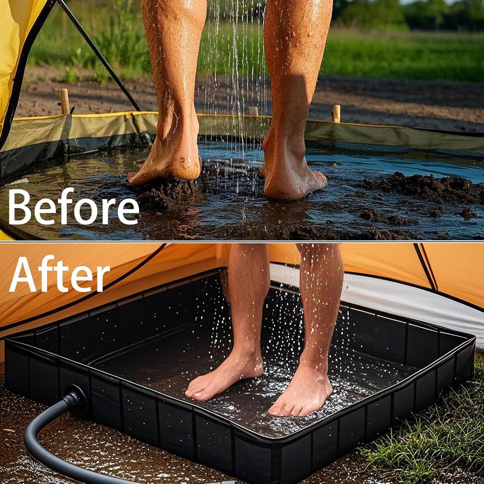 Base de douche portable pliable avec tuyau de vidange pour l'extérieur, le camping, la plage et l'intérieur, rangement facile, bassin de bain de camping