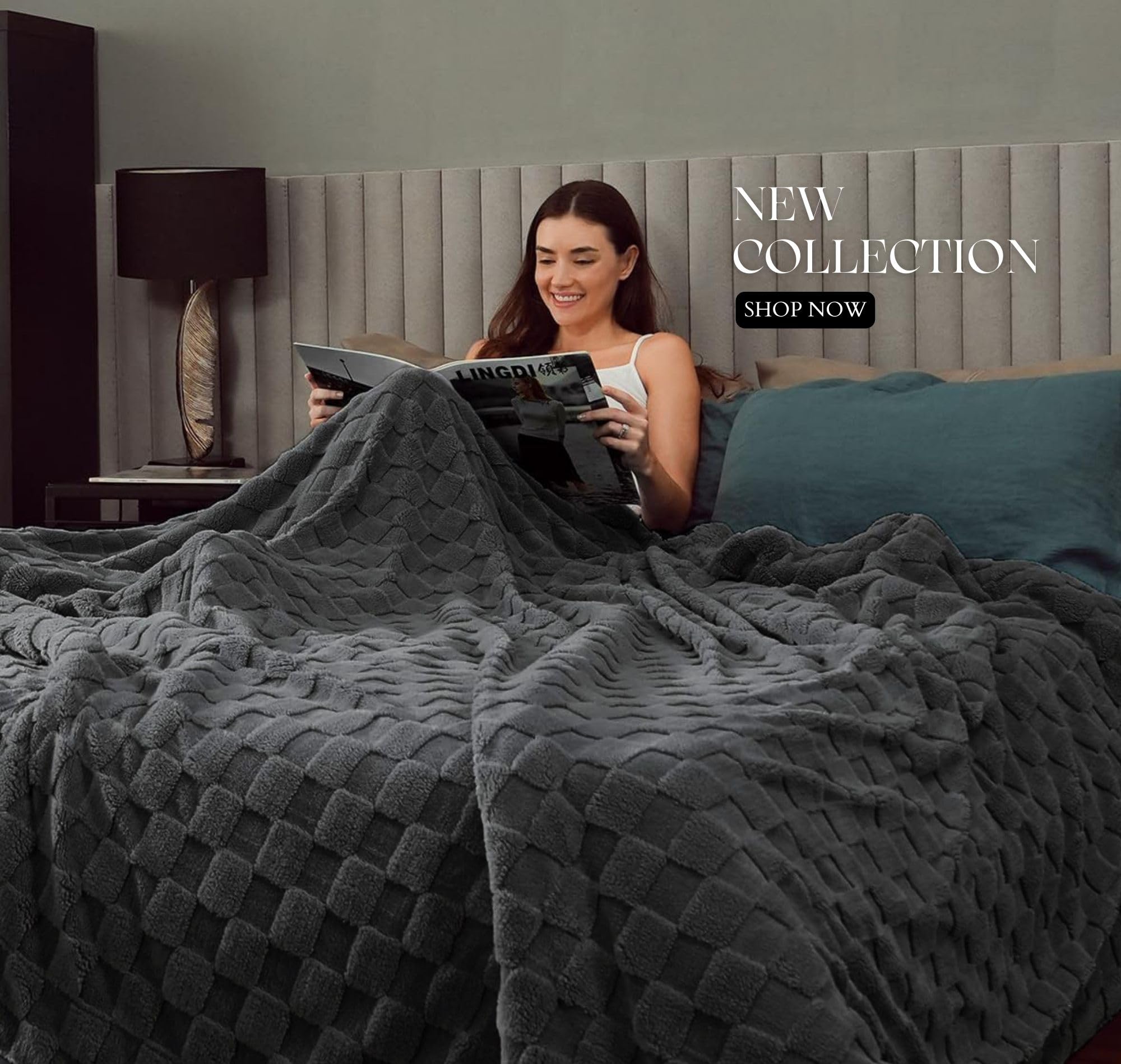 SANMARINO Reversible Sherpa Fleece/Flannel Blanket, 600 GSM โ Thick Fluffy 3D Checkered, Super-Soft, Heavy Winter Couch or Bed Blanket (Grey, Double, 3000 g, 86x88 Inches) 4