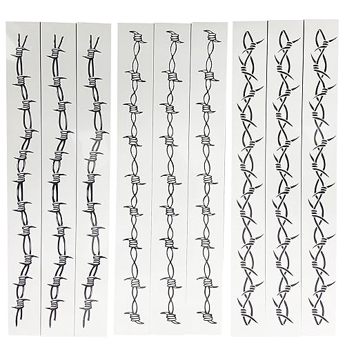 Tatuajes temporales de alambre de púas, paquete de 9 brazaletes de alambre de púas grandes pegatinas de tatuaje para hombres y mujeres, variedad de