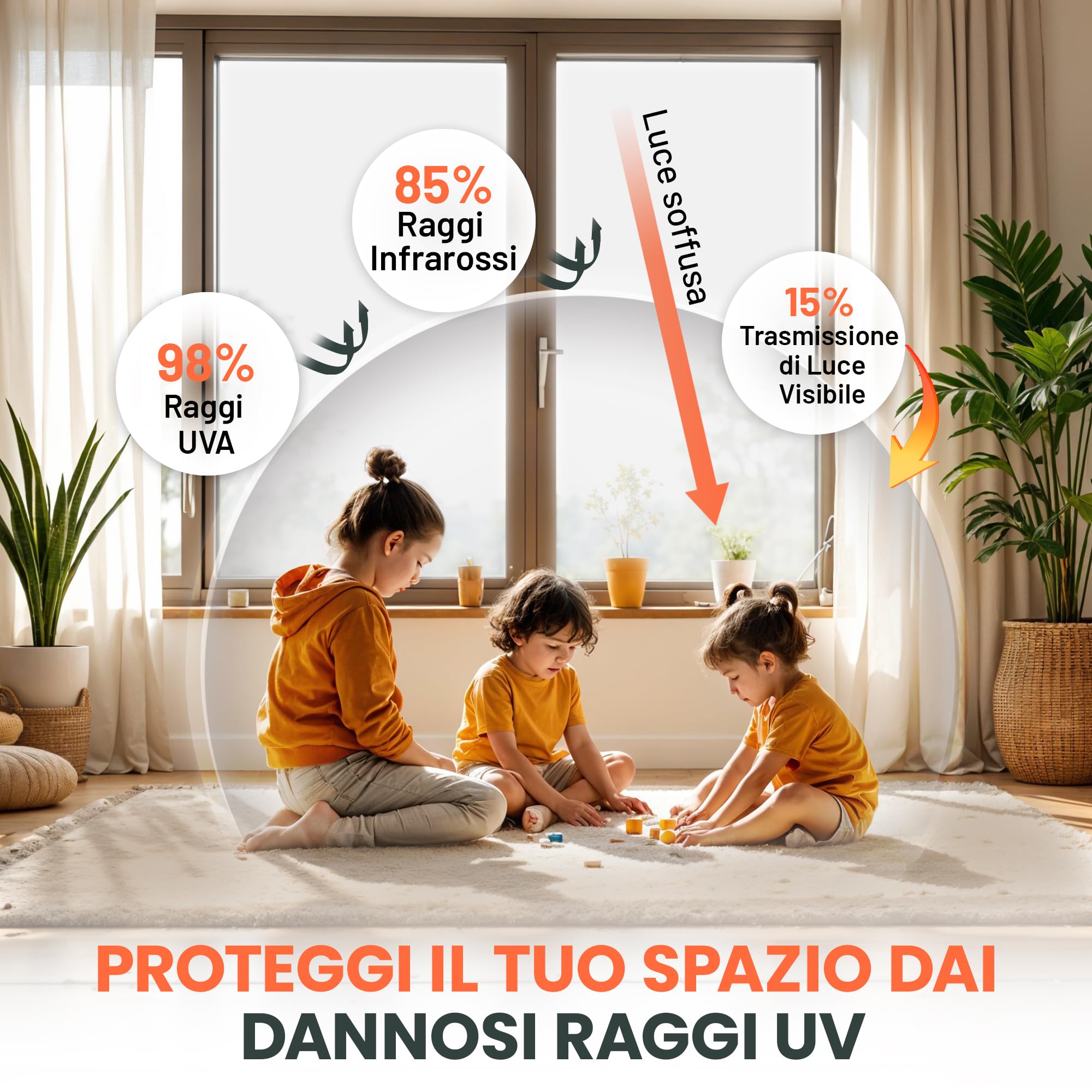 Perfect Cover Pellicola Anti Sole per Finestre, Pellicola Opaca Finestra, Window Film Privacy con Spatola, Pellicola Adesiva per Finestre Anti UV per Bagno, Cucina, Ufficio, Casa (120x300)