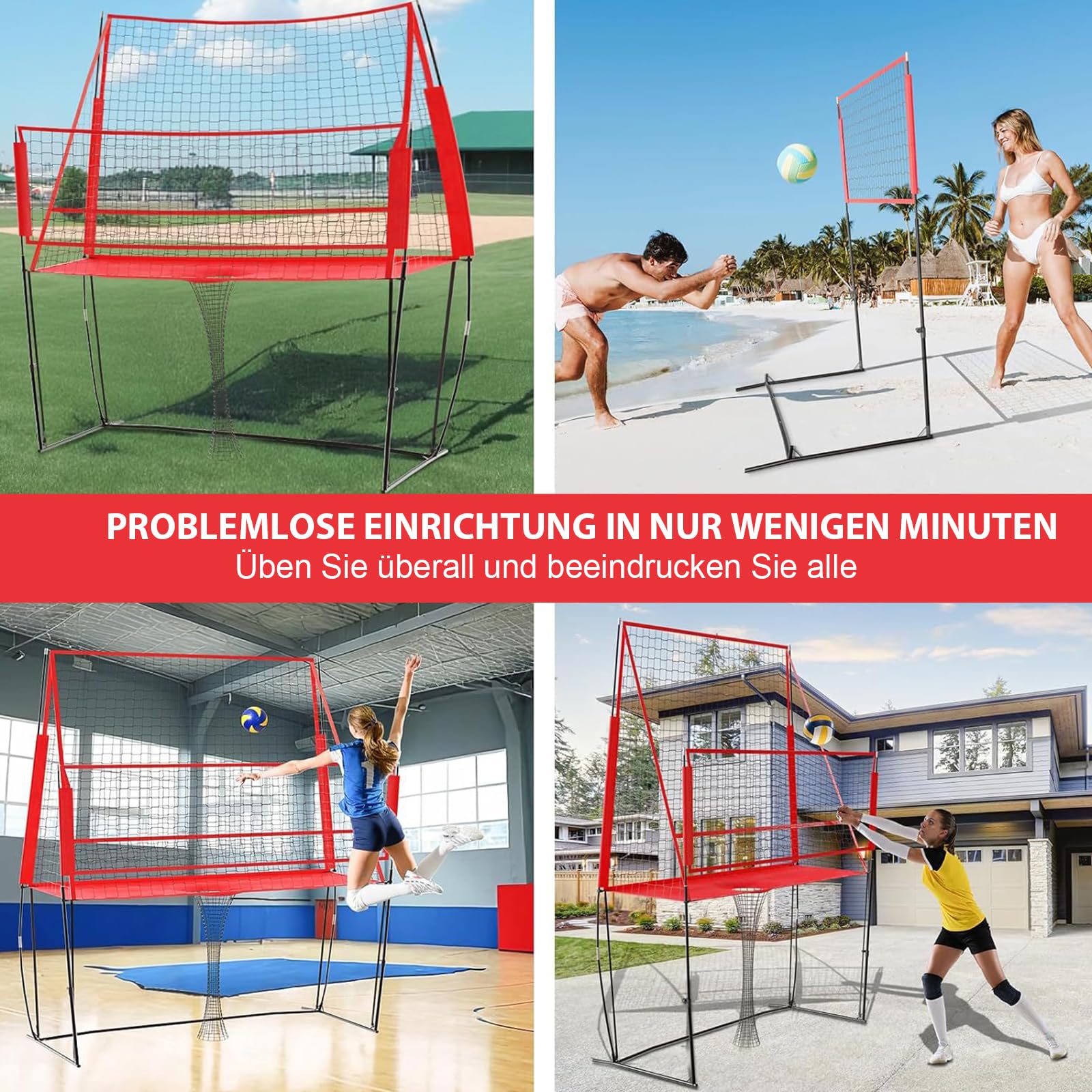 Volleyball Rebounder Netz, Verstellbares Volleyball-Trainingsnetz(1,98-2,43 m) FüR Schlag- Und Aufschlagtrainer Mit Tragetasche, Einfache Montage FüR Den Innen- Und AußEnbereich