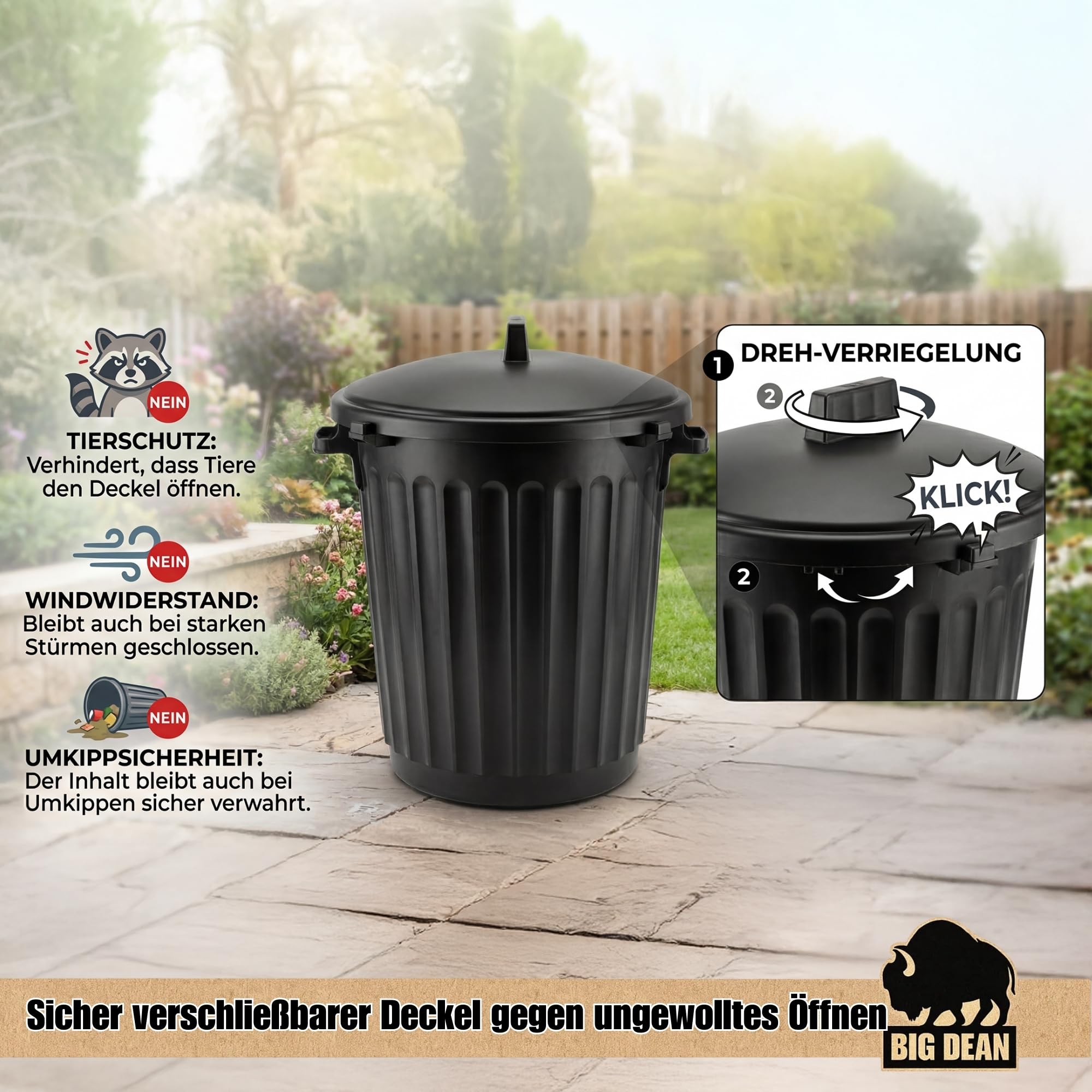 BigDean Poubelle 80 L diamètre 55 cm couvercle refermable