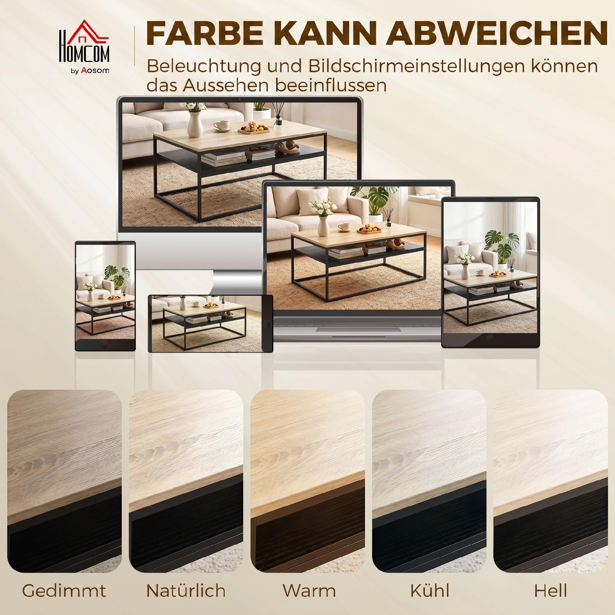 HOMCOM Couchtisch Wohnzimmertisch mit Ablage, Moderner Kaffeetisch im Industrial Design, Beistelltisch mit Metallrahmen Sofatisch für Wohnzimmer, Schlafzimmer, 100 x 59,8 x 47 cm, Eiche