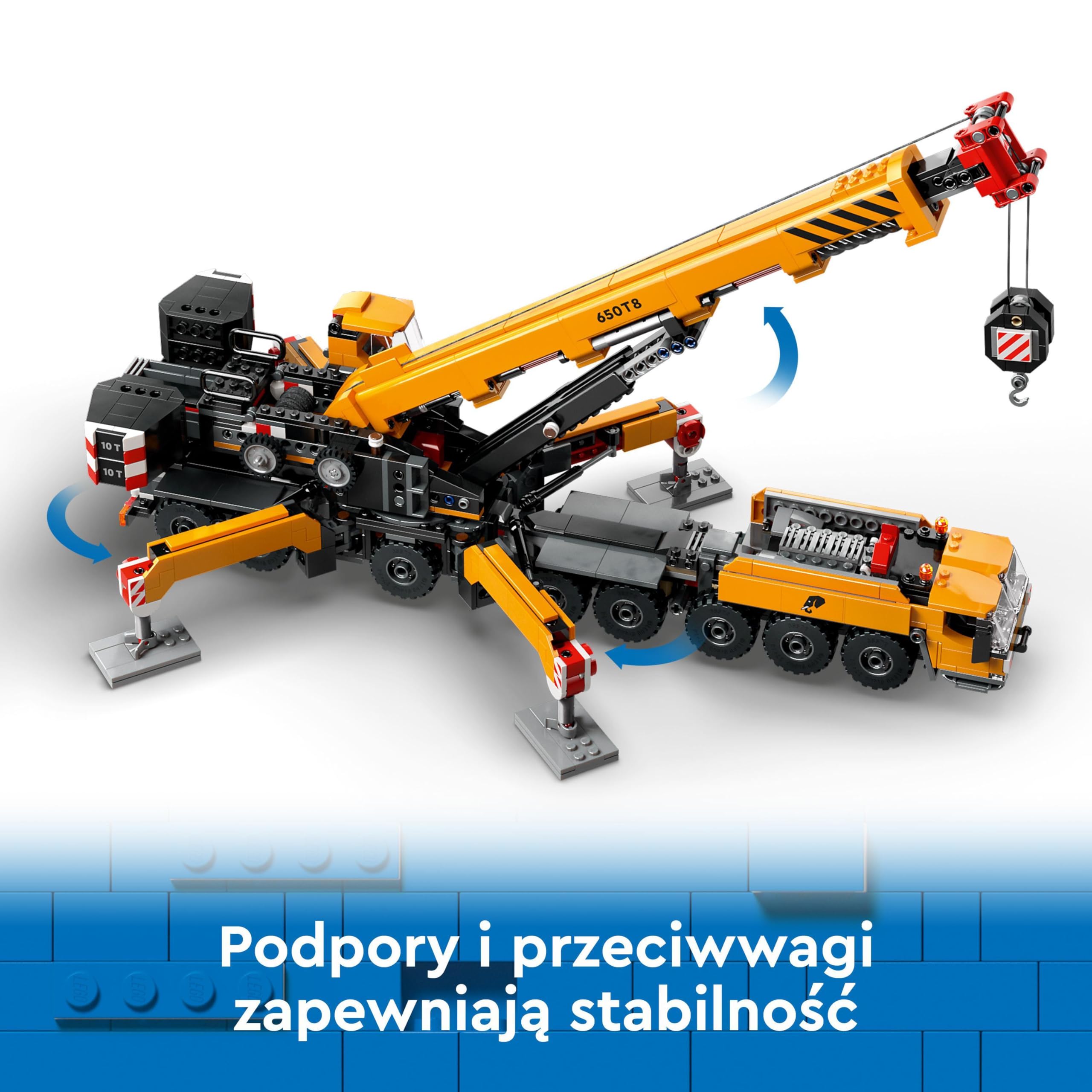 LEGO City Żółty ruchomy żuraw, dźwig, zabawka dla dziecka z wysuwanym wysięgnikiem i 4 minifigurkami do odgrywania ról, zabawki konstukcyjne dla chłopców i dla dziewczynek, prezent dla 9-latka, 60409