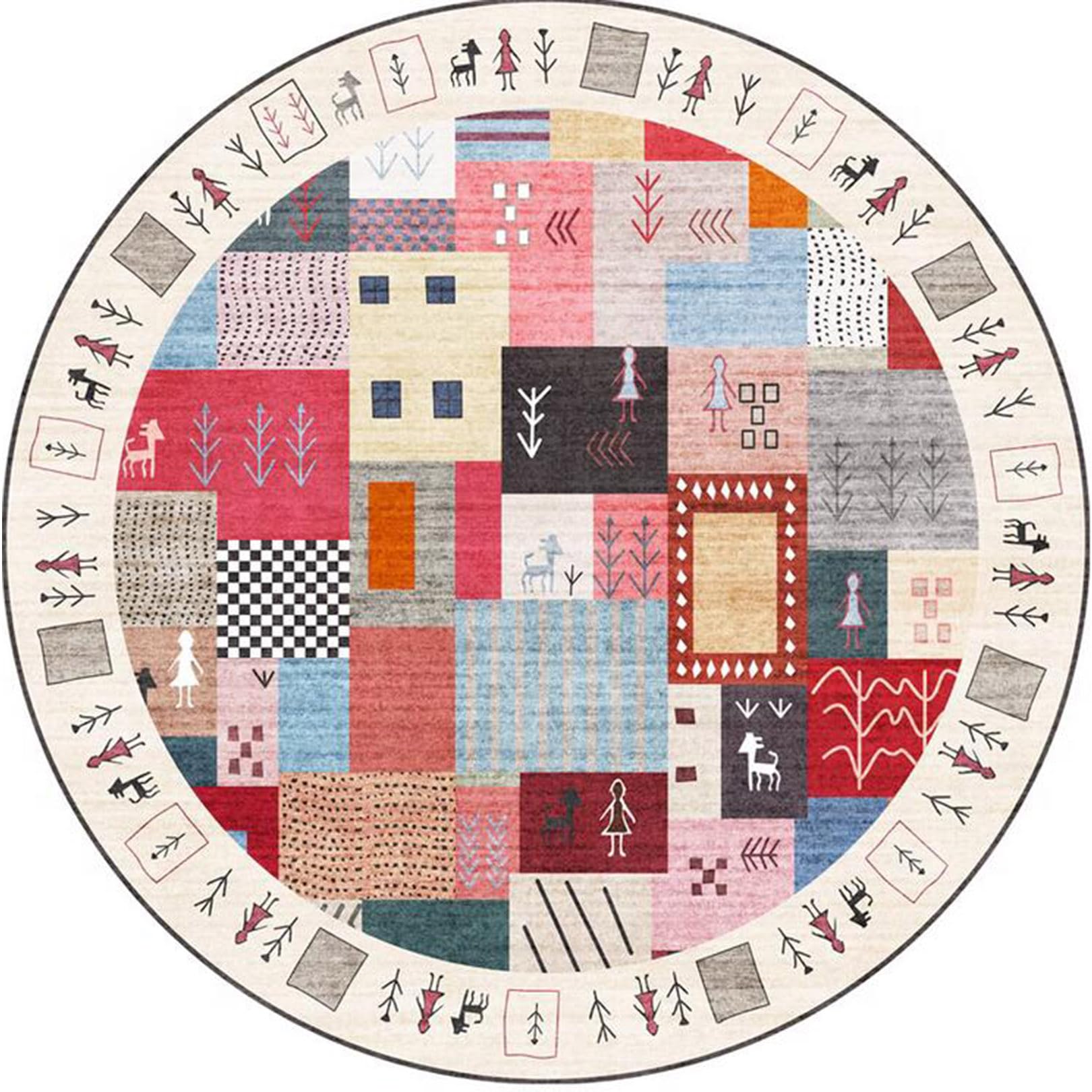 Tapis chambre à coucher grand confort rond bohème multicolore