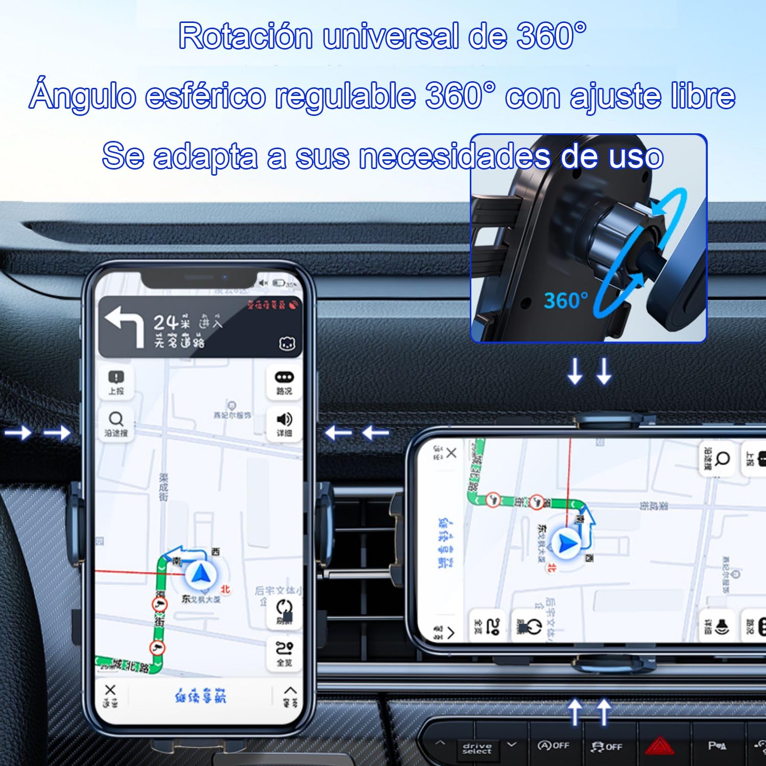 Soporte Movil Coche para Volkswagen ID.7 Accesorios [Solo Compatible con VW ID7, años 2023-2025] Rotativo 360°、Operación con una Mano、Fácil de Instalar