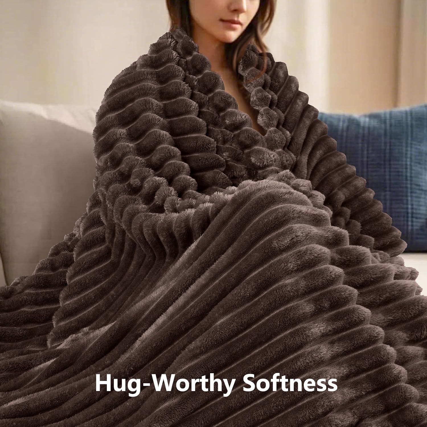  Flannel Fleece Throw Blanket for Couch, Sofa, Bed, 300GSM Striped Brown Throw Blanket for Kids, Super Soft Warm Cozy Lightweight Home Decor for All Seasons 50x40 inches thumbnail