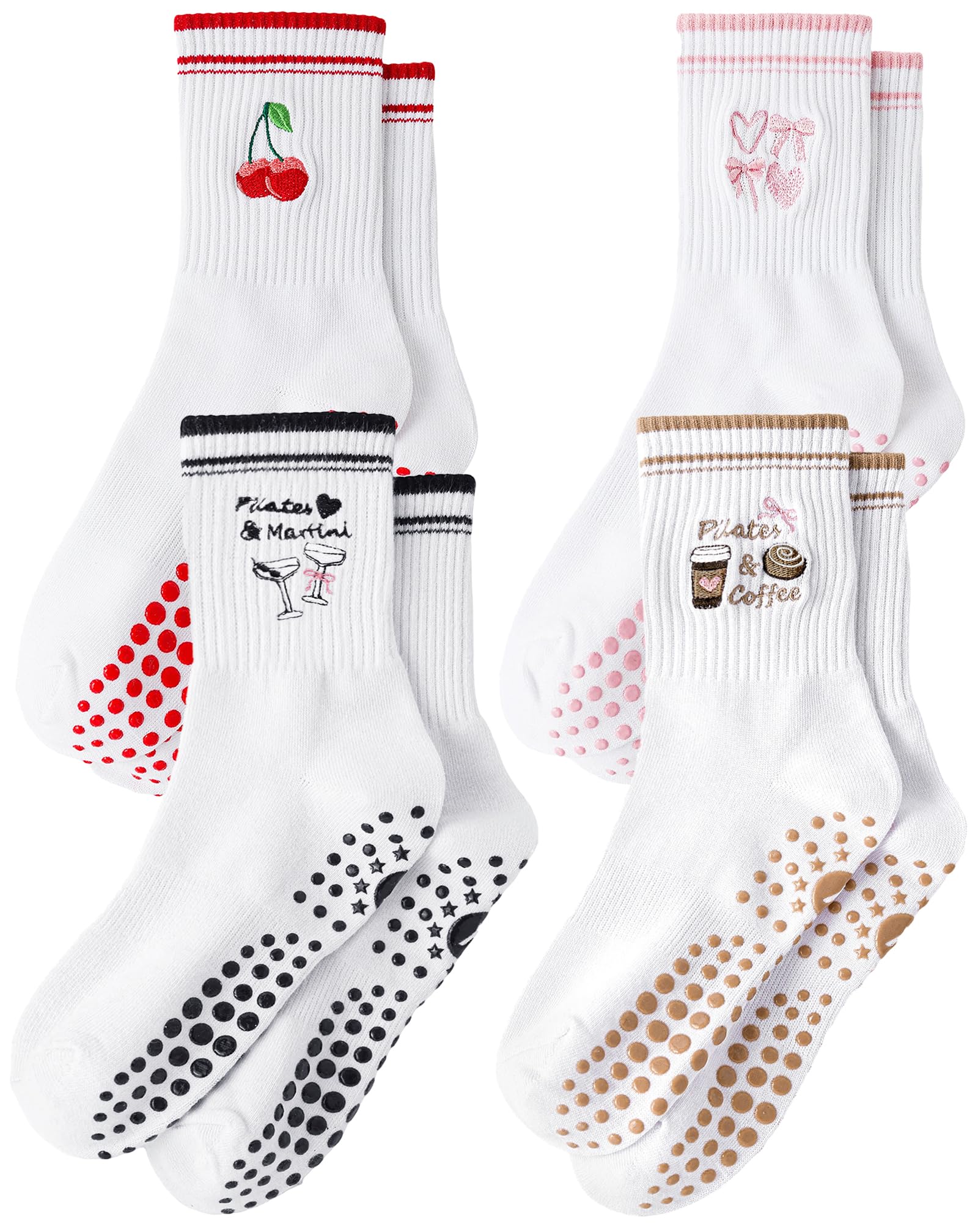 Yawlsow Pilates Stoppersocken für Damen Rutschfeste Yoga Grip Socken | mit Noppen niedlich und bequem für Reformer Ballett Barre Tanz Trampolin Krankenhaus Fitness Zuhause Atmungsaktiv
