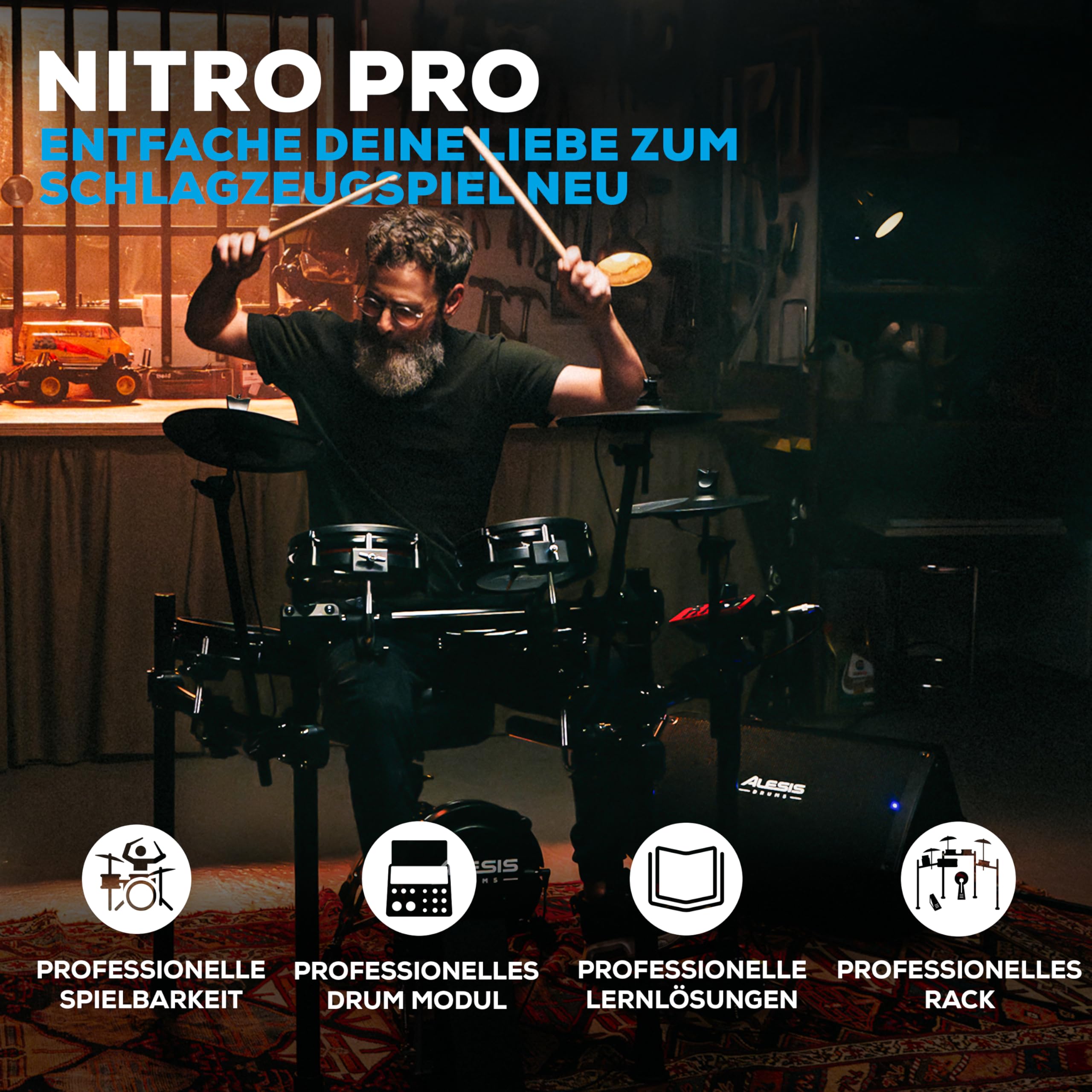 Alesis Nitro Pro und Strike Amp 12 MK2 - Elektronische Schlagzeug und 12-inch 2500W E Drums Amp Lautsprecher, mit Bluetooth
