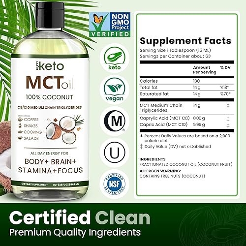 Miniatura 3 de Aceite MCT de Keppi Keto  Aceite de coco MCT sin sabor y aceite de proyecto sin OMG  Aceite Keto certificado sin gluten  Paleo Kosher Halal 32 oz