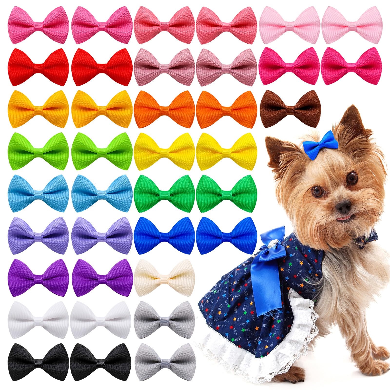 CHENZILIN 50pcs Pet Bowknot Hair Clip Random Color Soft and Lovely Thread Ribbon Hair Bows and Dogs Fashion Accessories