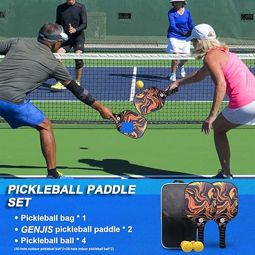 Miniatura 6 de Juego de 2 palas de pickleball para pickleball, paquete de 2, superficie de fibra de vidrio, núcleo de panal de abeja ligero con 4 bolas y 1 bolsa