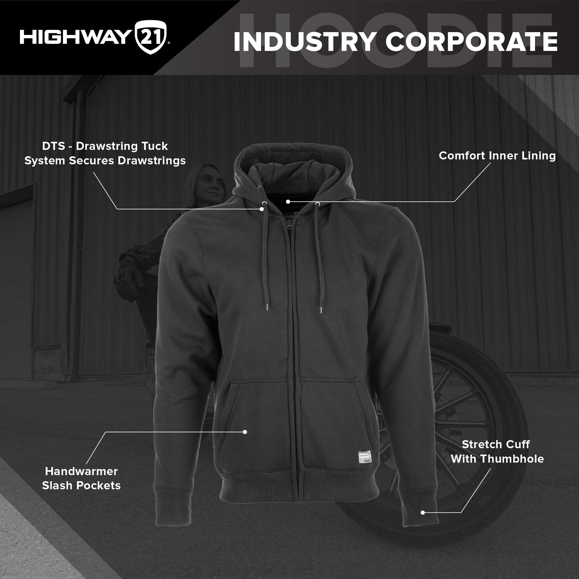 Highway 21 Industry Corporate Hoodie, Street-Style Long Sleeve Sweater for Men, Soft Cotton-Polyester Blend Fabric