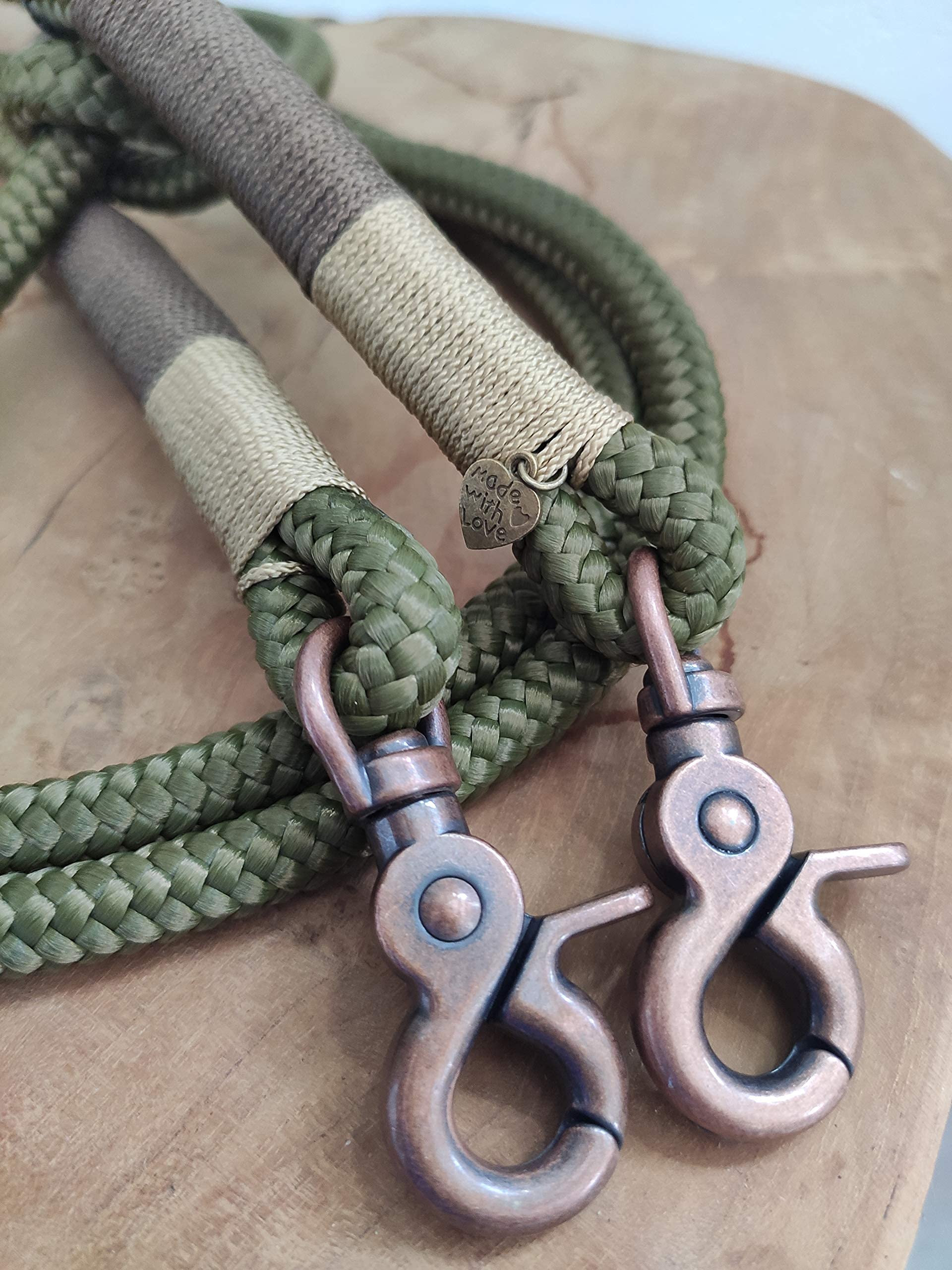 Tau Hundeleinen Halsband Set in Olivgrün und Kupfer | Verstellbare Hundeleine | Set WALDLUST