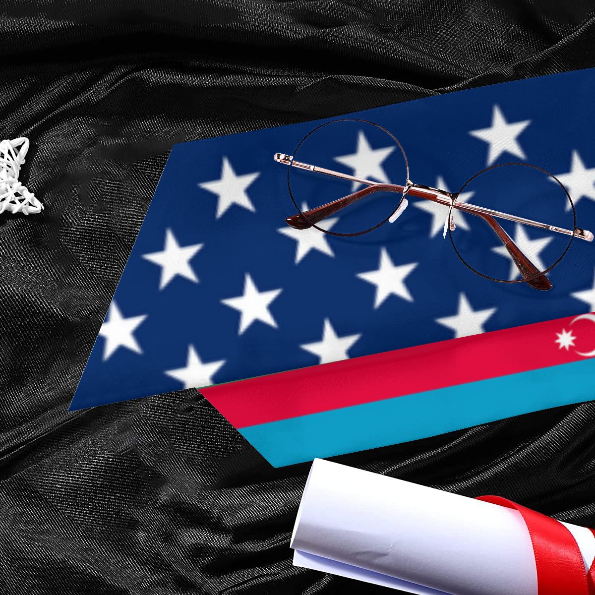 America Flag and Azerbaijan Flag Graduation sash Thickened sash flag graduation stole for International Student flag scarf