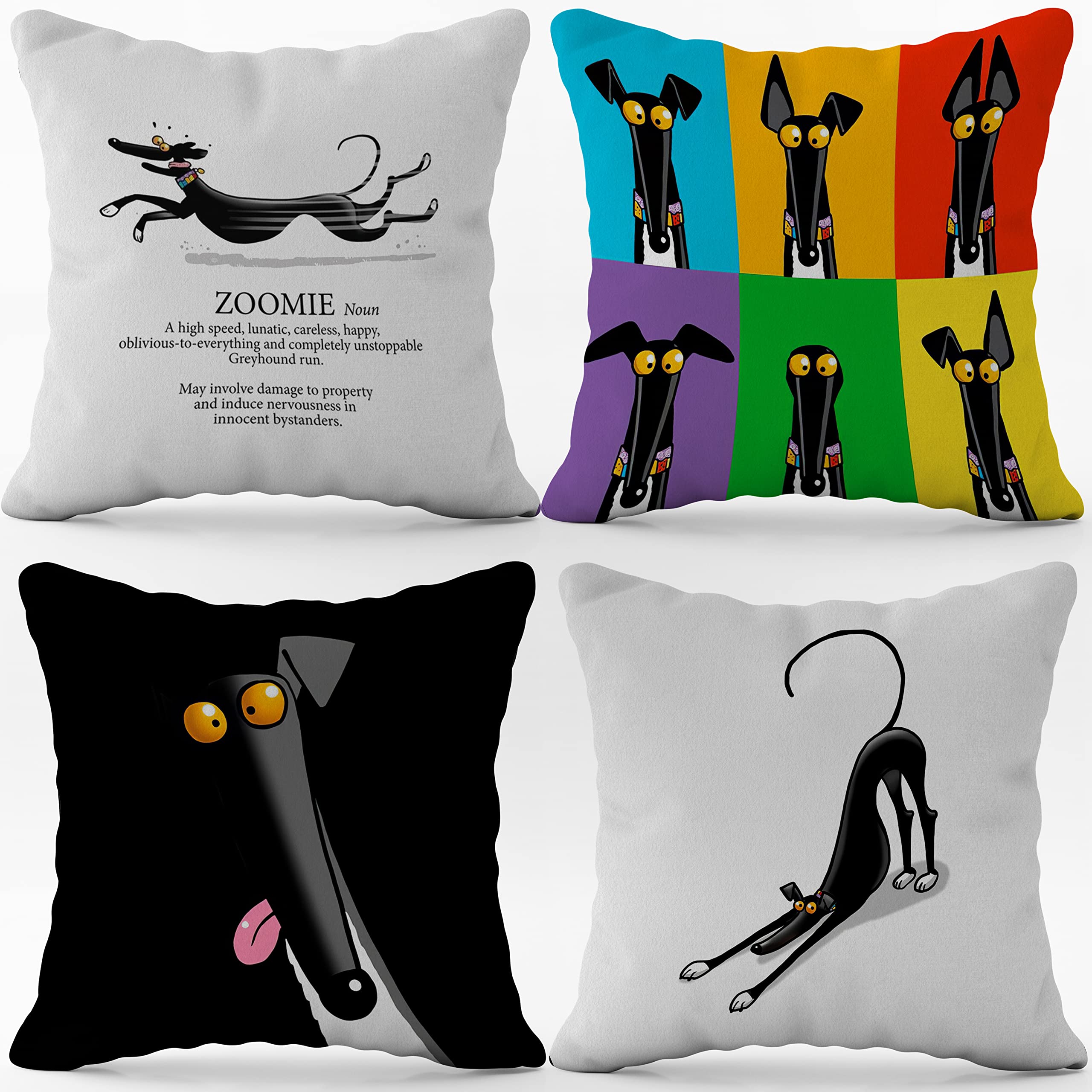 SiuSue Funny Greyhound Throw Pillow Case, 18 x 18 Inch Set of 4, Dog Lover Gifts, Greyhound Lover Gifts, Greyhound Mom Gifts, Greyhound Owners Gifts, Greyhound Decor Pillows Cover for Sofa Couch Bed