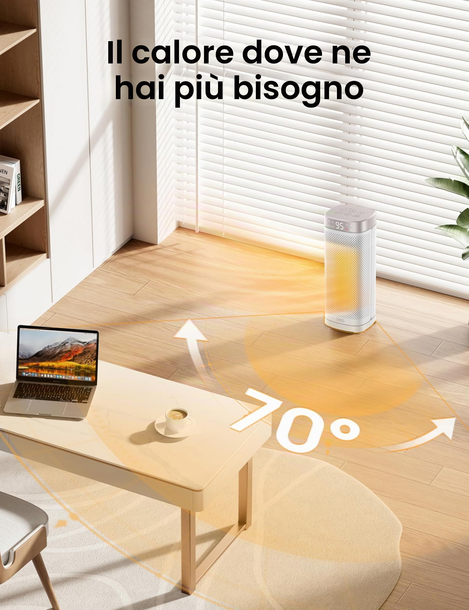 Riscaldatori Dreo 40 cm per uso interno, portatili e a riscaldamento rapido. Con telecomando, timer 12h, oscillazione 70° e protezione surriscaldamento. Sicuri e ideali per camera da letto e ufficio.