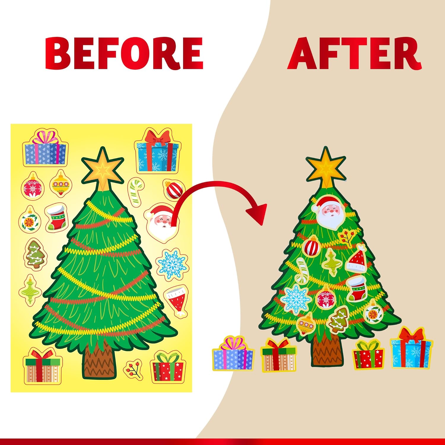 JOYIN 48 Pcs Christmas Sticker Sheets, Christmas Craft Supplies for Kids, Make Your Own Characters Mix and Match Sticker Sheets with Trees, Kids Party Favor Supplies, Xmas Classroom Activities Game