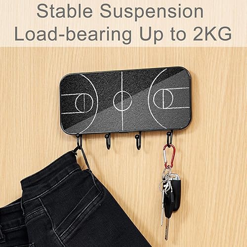 Miniatura 6 de MUOOUM Ganchos para llaves con aislamiento para cancha de baloncesto urbana para decoración de pared con 4 ganchos para llaves, colgador de abrigos,