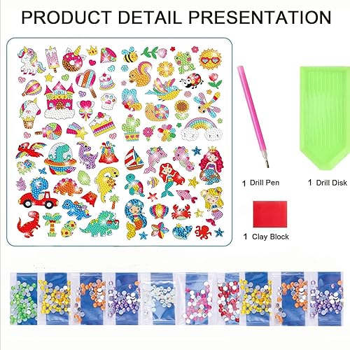 Miniatura 2 de Juego de 87 calcomanías de pintura de diamantes 5D para niños y niñas de 6 a 8 años, 10 a 12 años, calcomanías de arte de generación para niños,