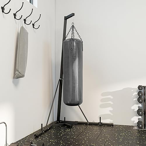Miniatura 8 de Soozier Soporte plegable para saco de boxeo, altura ajustable con base pesada, soporte independiente para gimnasio en casa, solo soporte