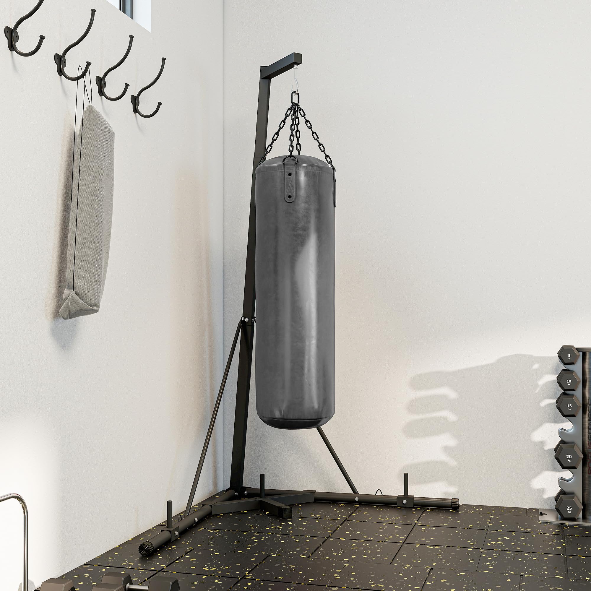 SPORTNOW Soporte de Saco de Boxeo Plegable Soporte para Bolsas de Boxeo de Pie con Altura Ajustable en 10 Niveles para Entrenamiento en Gimnasio Hogar 170x90x182-225 cm Negro