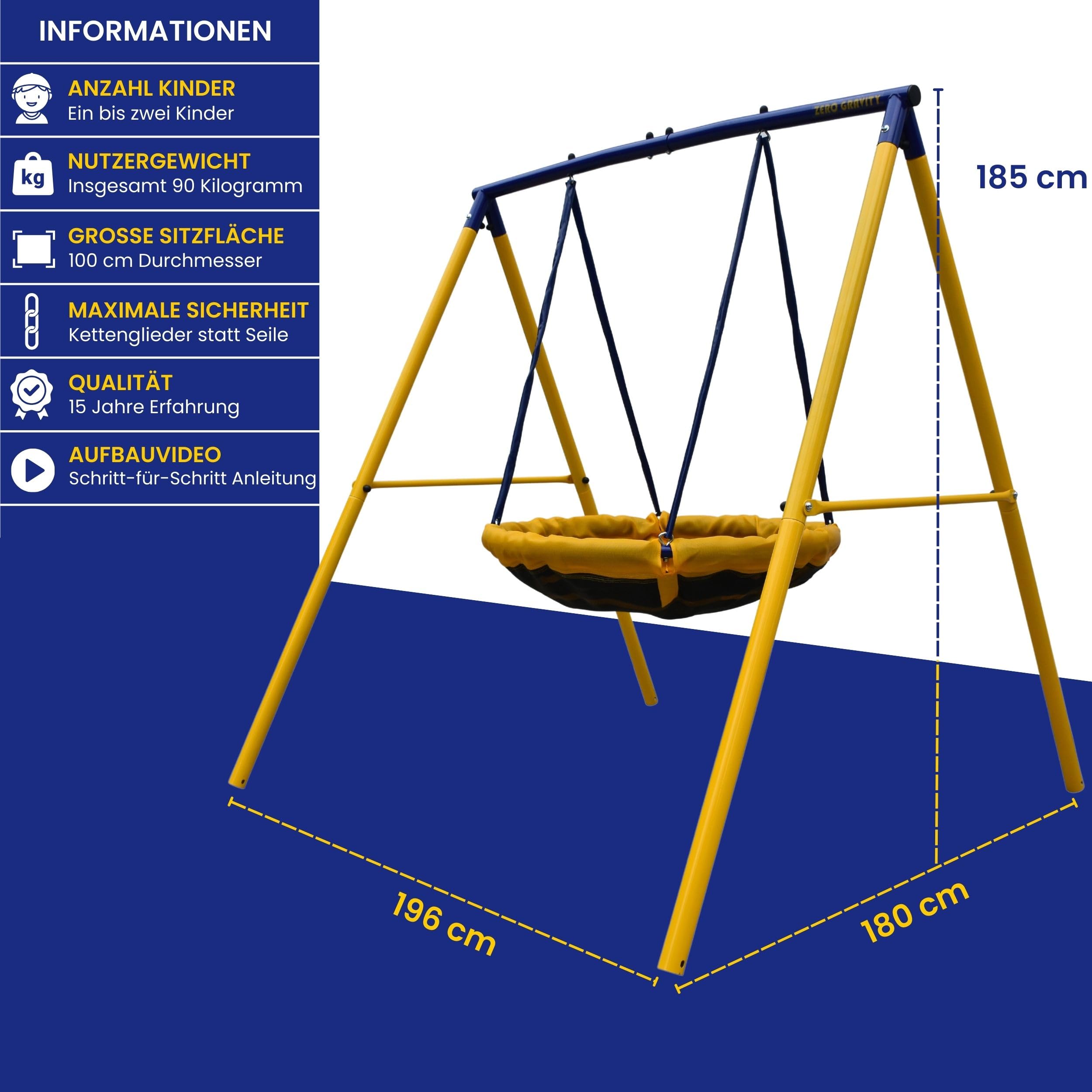 Zero Gravity Gartenschaukel mit stabilem & rostfreiem Metallrahmen. Gartenspaß für bis zu 2 Kinder - Schaukelketten für mehr Sicherheit - Reißfester Stoff - Schaukel Outdoor (UFO)