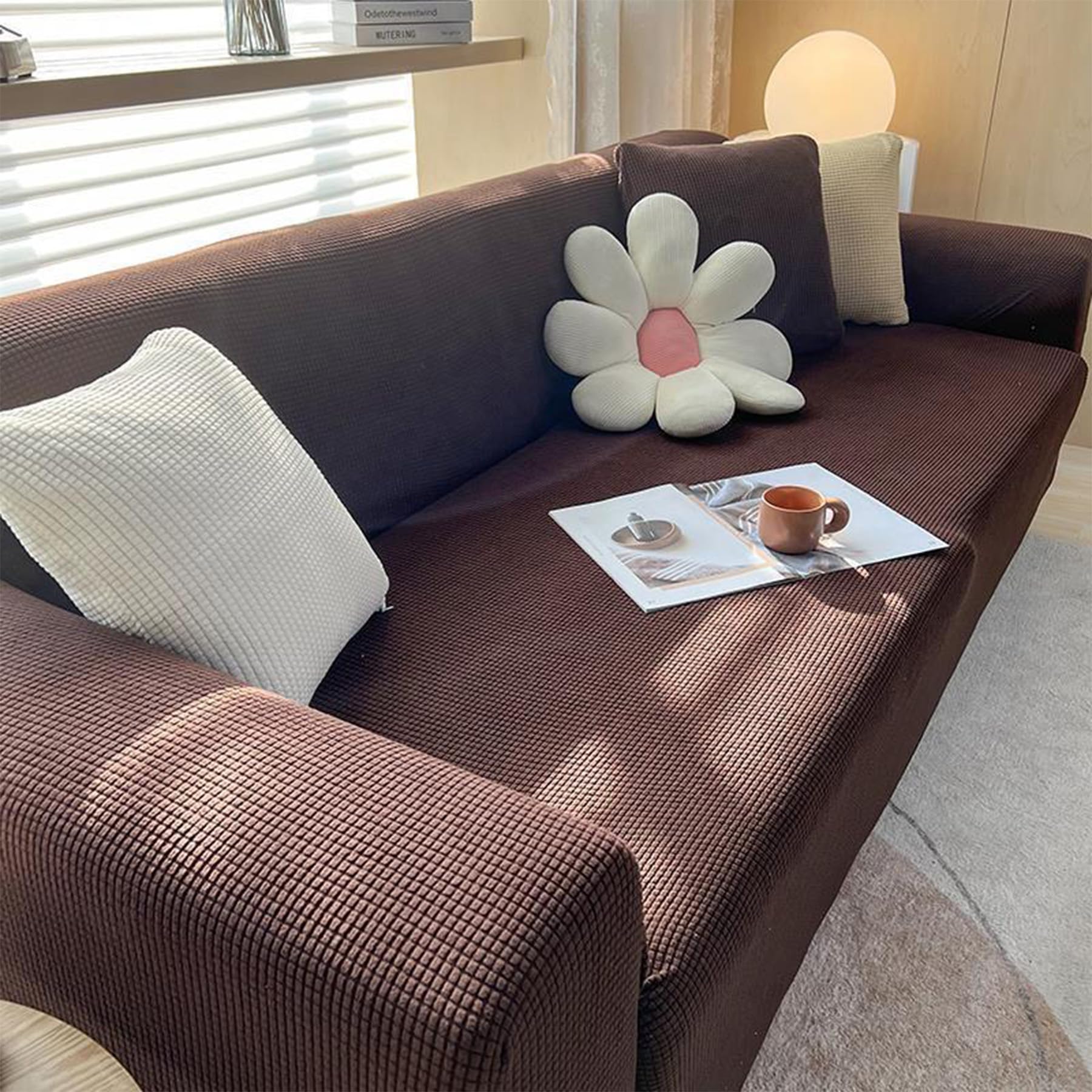 AYLFBFU Dog Couch Cover Wearresistant Spandex Fabric Sofa Covers 2 Seater Removable Machine Washable, Chaise Sofa Cover with Non Slip Foam and Elastic Straps Brown (1 pcs) โ image 1