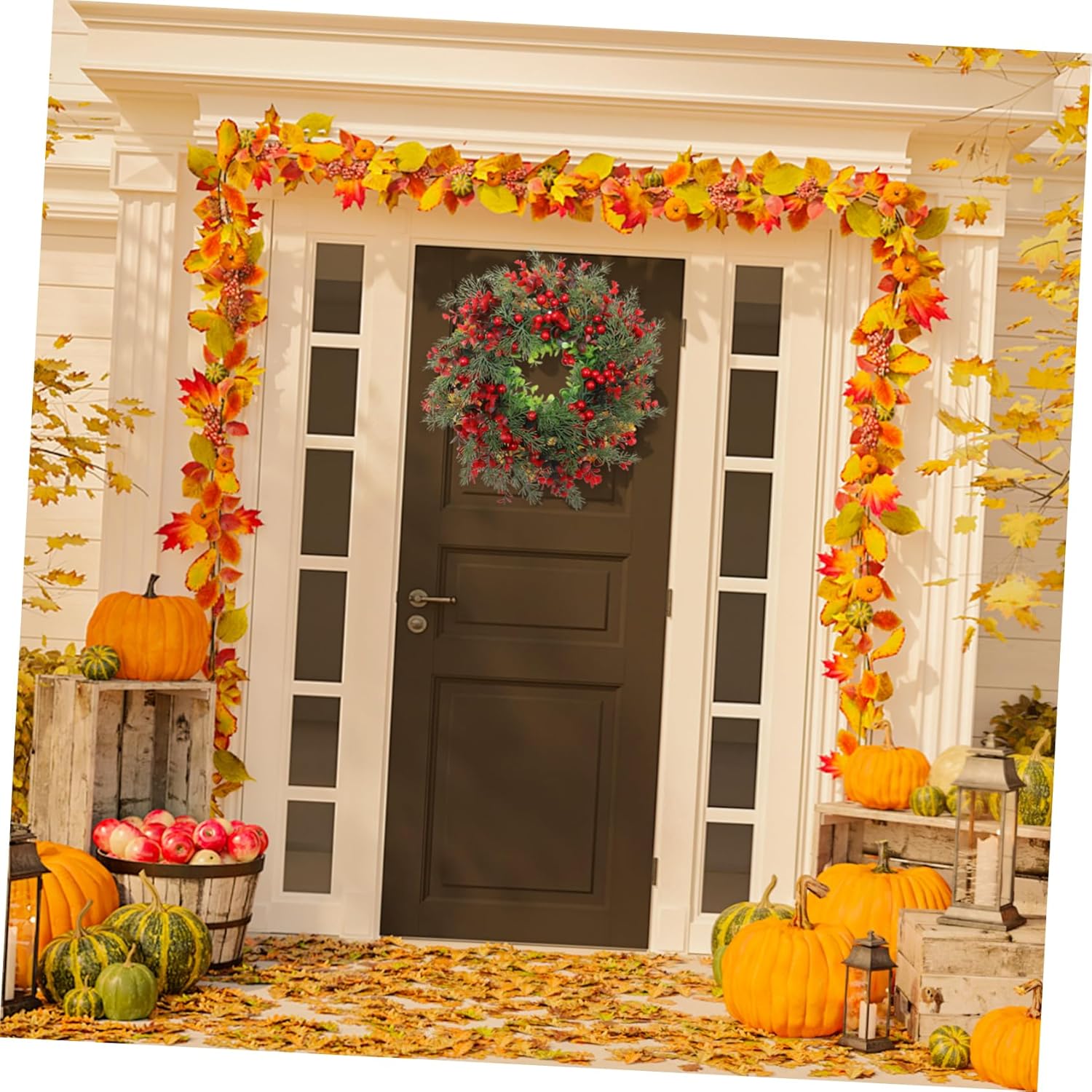 Garneck 1pc Artificial Garland Wreath Winter Wreaths for Front Staircase Fir Artificial Flower Garland Party Pendant Plastic Door Hanger Tree