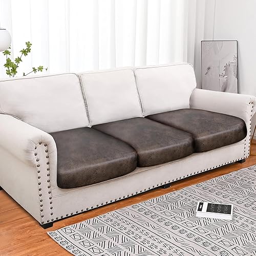 Miniatura 4 de molasofa Fundas de cojín tipo cuero para sofá, juego de fundas protectoras de muebles para sillón seccional, sofá biplaza de tela de elastano
