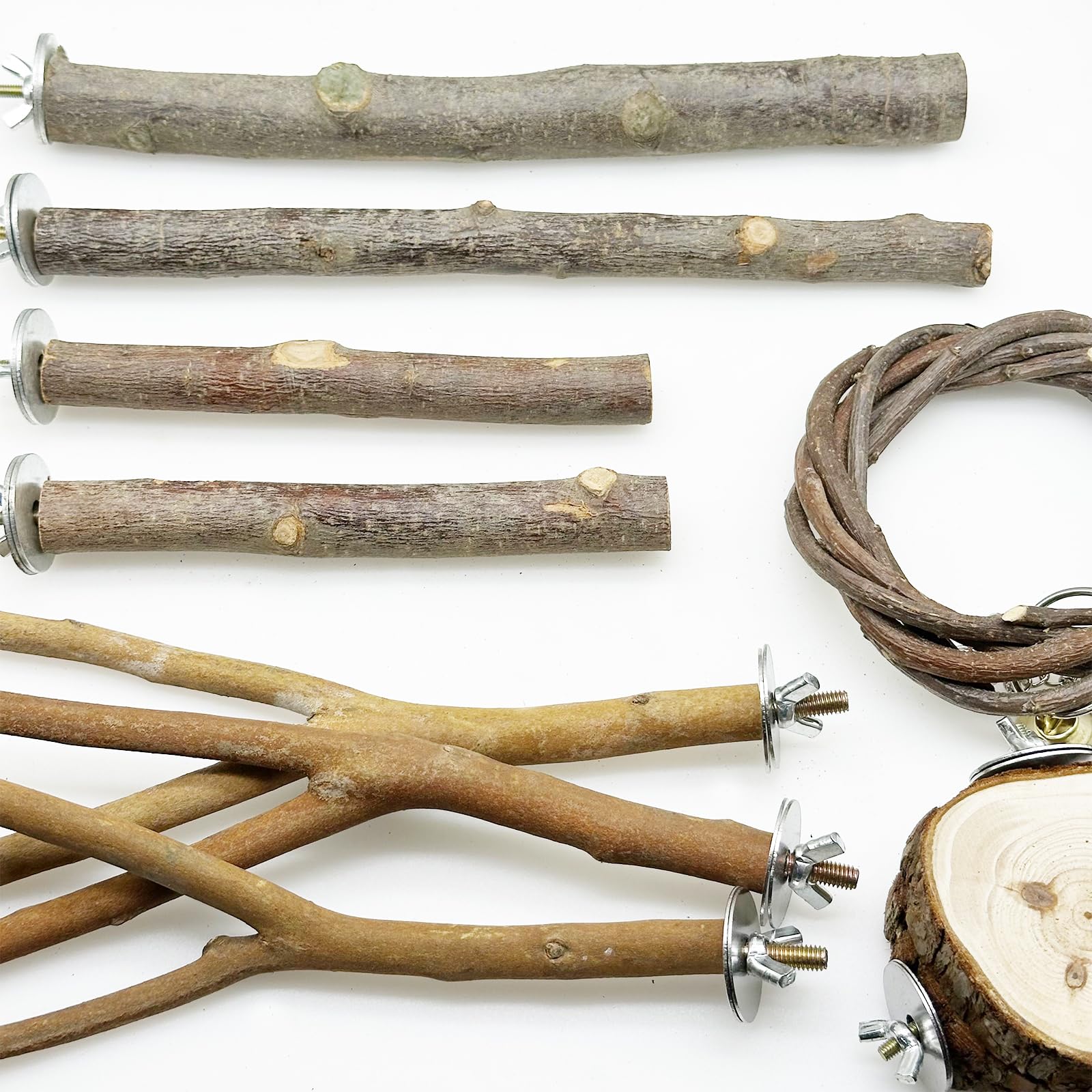 10 accessori naturali per gabbie per pappagalli, piattaforme per uccelli, supporti in legno, forchetta per macinare parrocchetti per piccoli piccioncini, parrocchetti, pappagallini
