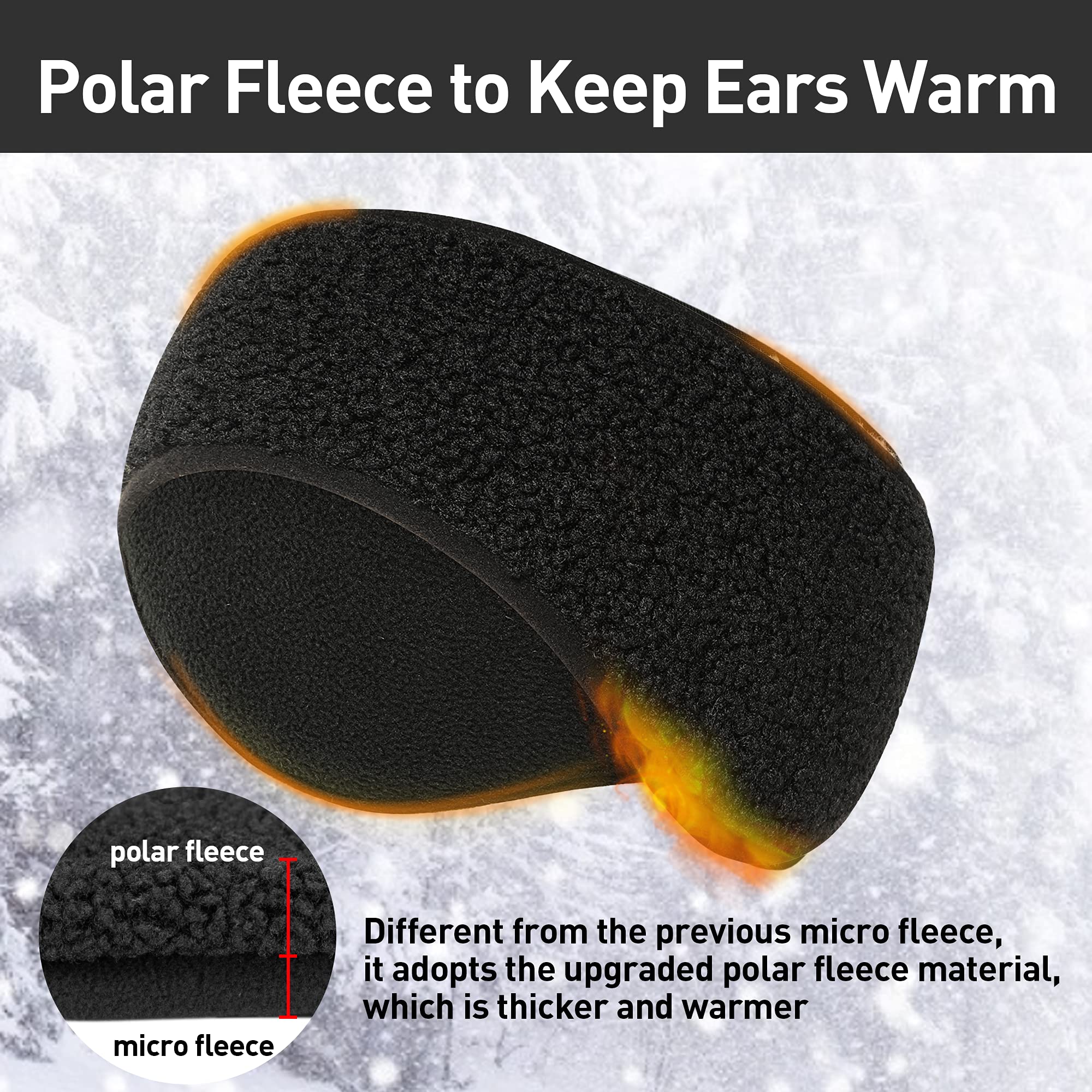Arcweg Winter Ear Warmers Fleece Sports Headbands Thermal Stretchy Ear Muffs Moisture Wicking Running Head Bands for Women Men Cycling Yoga Skiing Outside Sports, Black, One Size