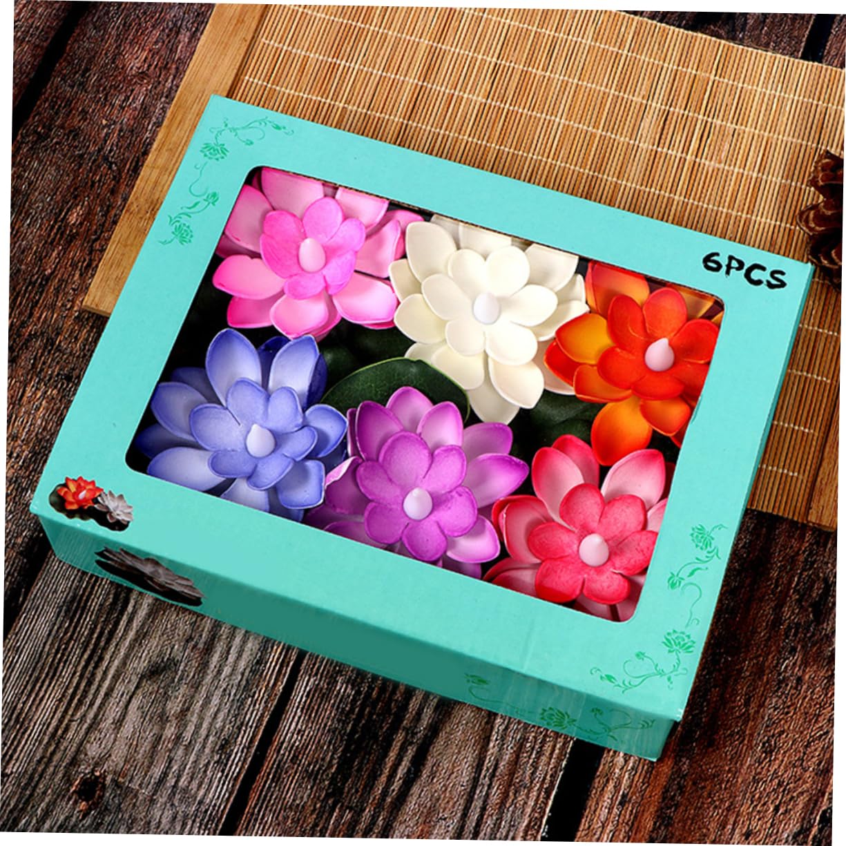 7 Sätze Lotus Schwimmende Wasserlampe Solar Wasserbrunnen Teichbelüfter Pool Skimmer Netz Brunnen Teiche Solar Teichbrunnen Wasserbrunnen Outdoor Solar Aquarium 6 Stück * 7