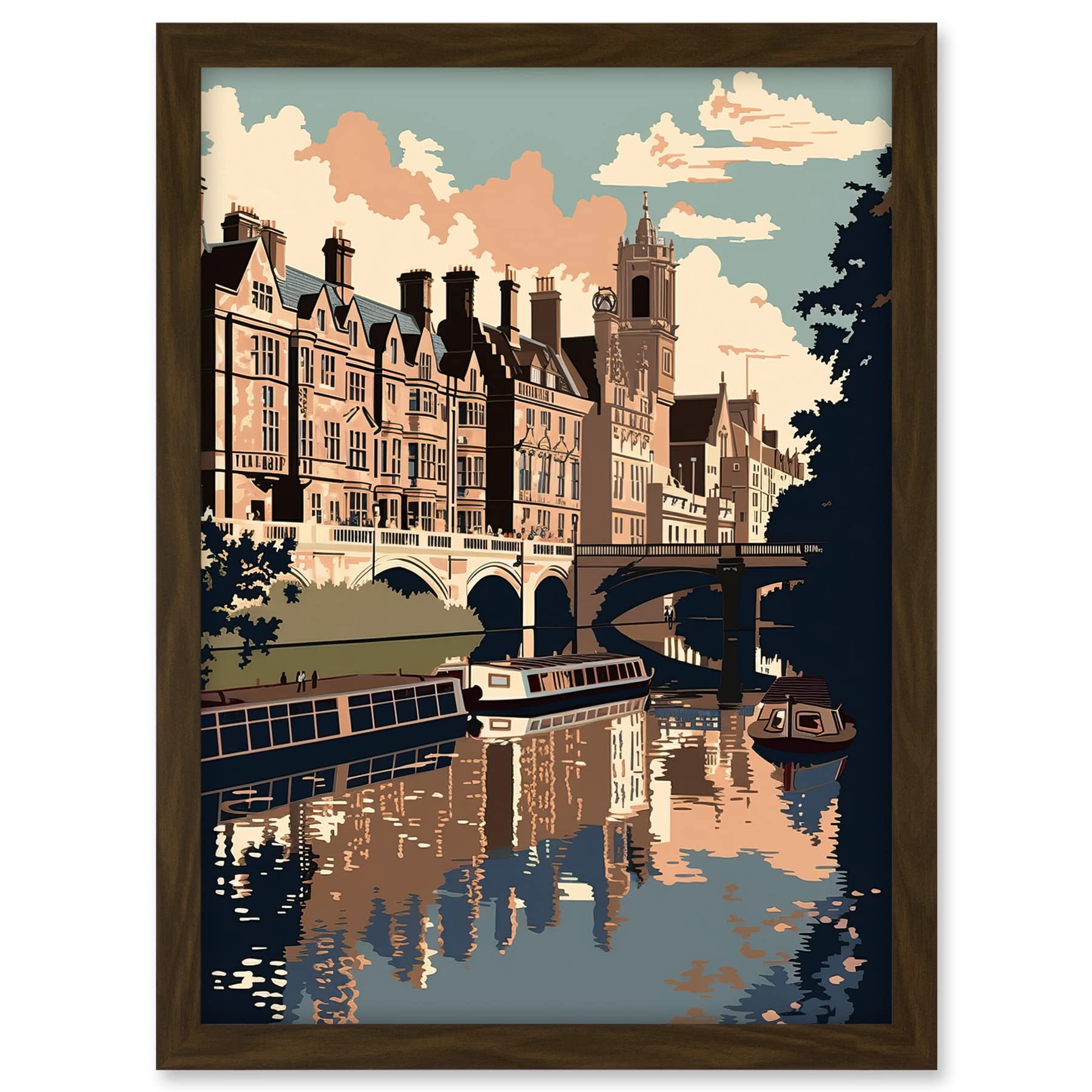 Artery8 River Cam and University of Cambridge Buildings Artwork Framed A3 Wall Art Print