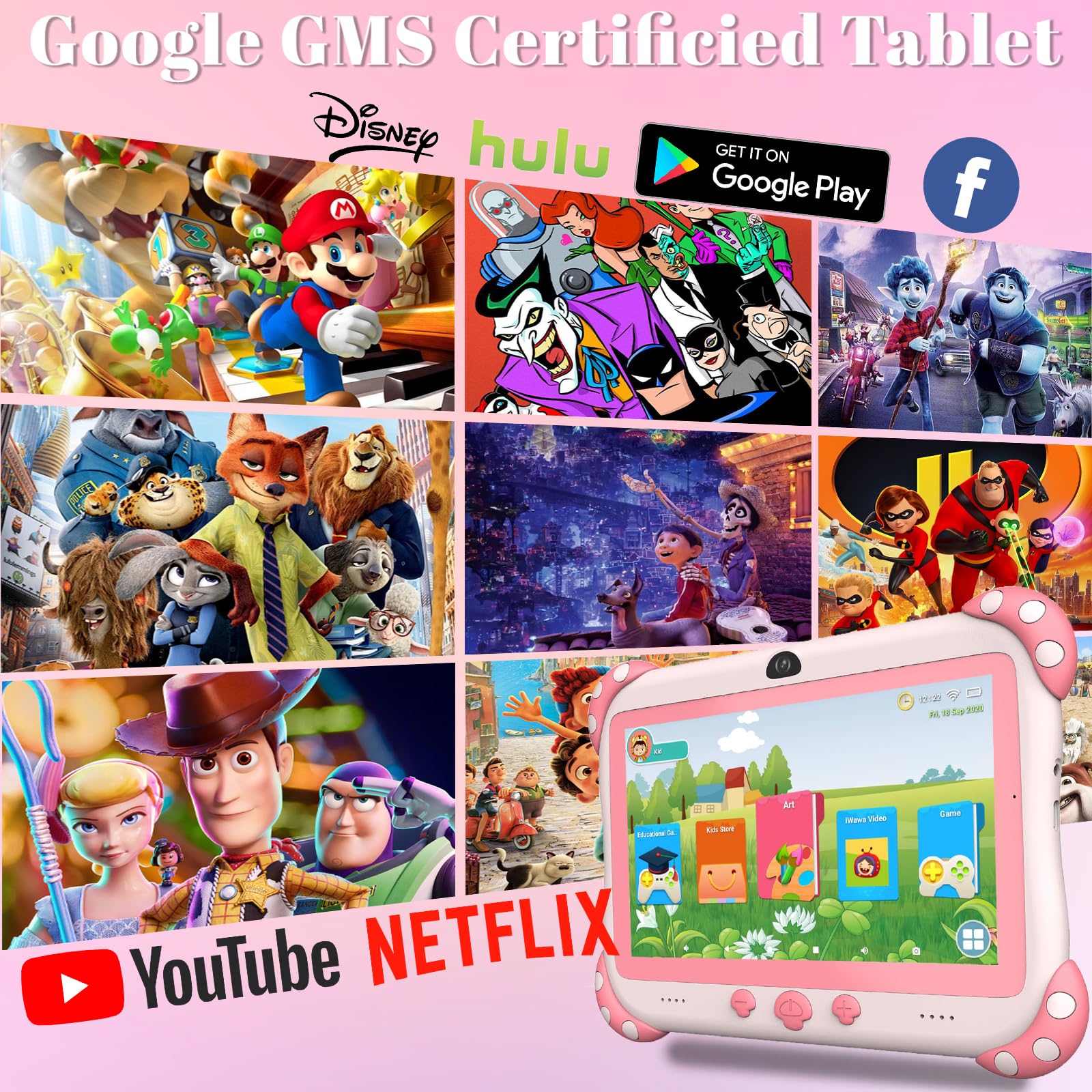 Tablet per bambini da 7 pollici per bambini Wifi Tablet per bambini 32G Android 10 Doppia fotocamera Giochi educativi Controllo parentale, Tablet per bambini con software per bambini preinstallato a