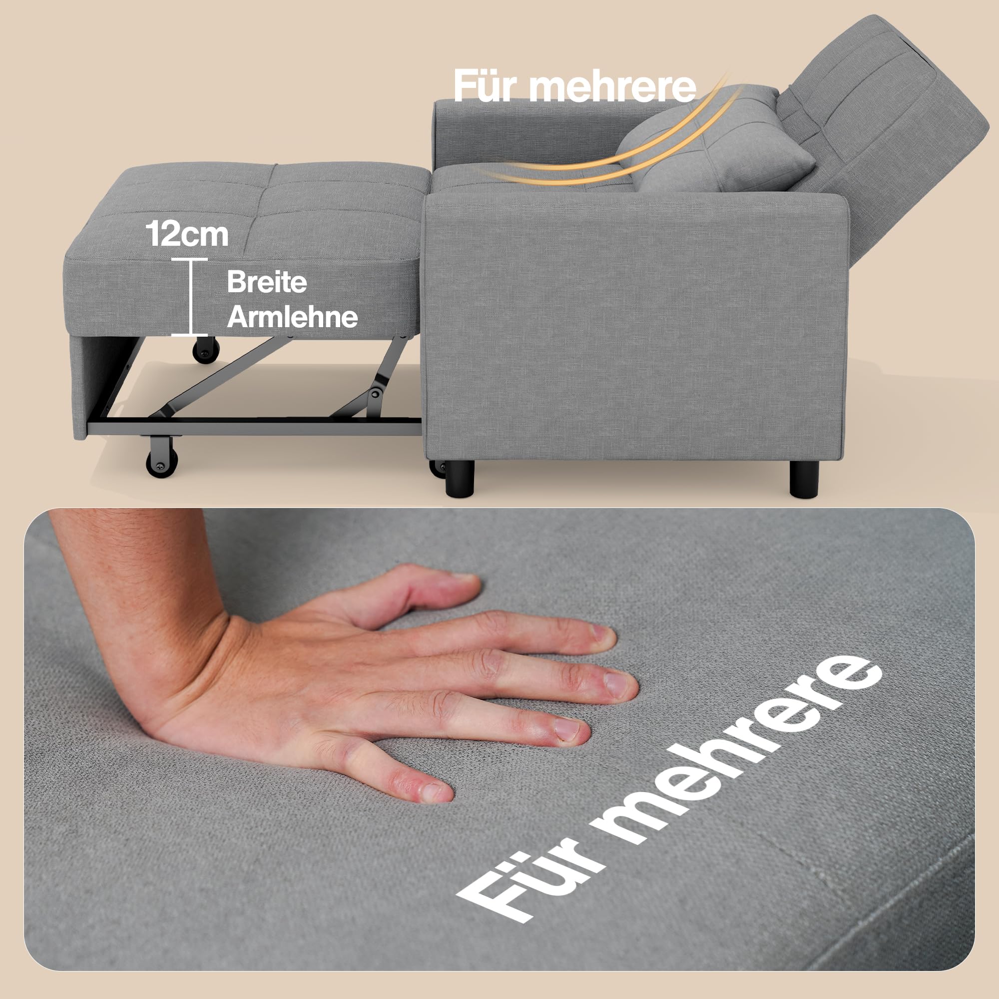 Bealife Fotel Relaksacyjny z Regulowanym Oparciem, Składana Sofa do Spania, Fotel do Salonu, Sypialni