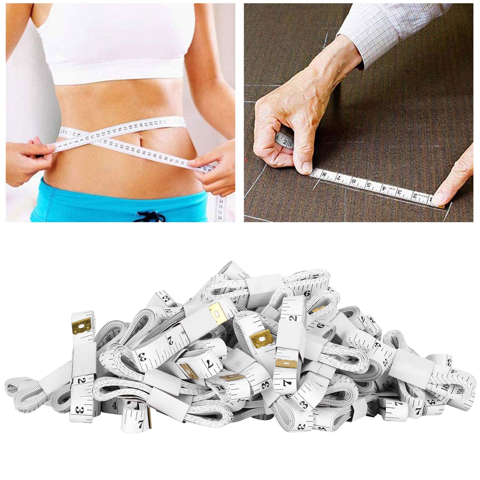 100 unidades de cinta métrica suave, regla de costura de plástico flexible para medir el cuerpo, cinta de sastre con doble escala y extremos de metal para medir superficies curvas