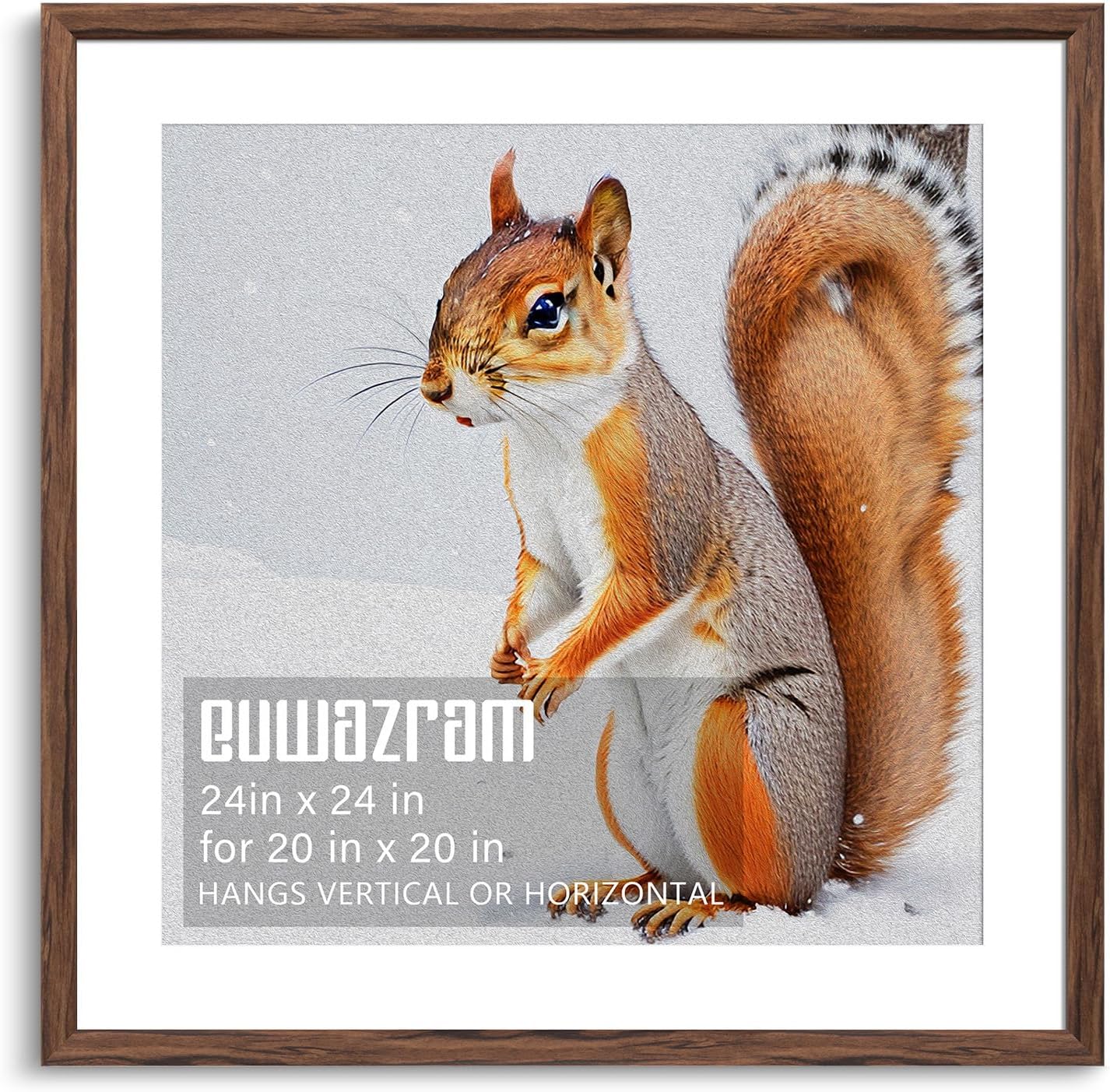 Rustic Walnut 24x24 Frame - Single Frame, 24 x 24 Poster Frame with Mat for 20x20, Picture Frames for Artwork, Puzzles, Photos and Movie Posters 24" x 24" / 20" x 20" mat