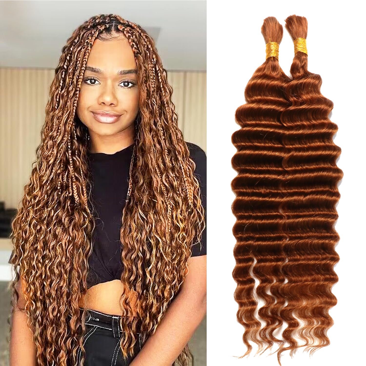 Bulk Human Hair for Braiding 16 Inch Deep Wave Human Braiding Hair Micro Braiding Hair100% Unprocessed Brazilian No Weft Human Hair (30#