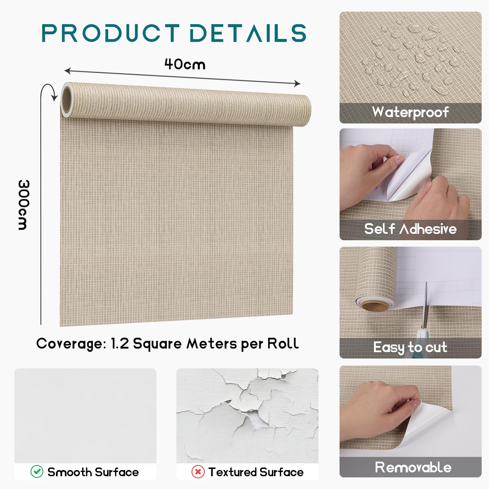 VEELIKE Papel Pintado Ratán Beige Textura 40 cm × 300 cm — view 7