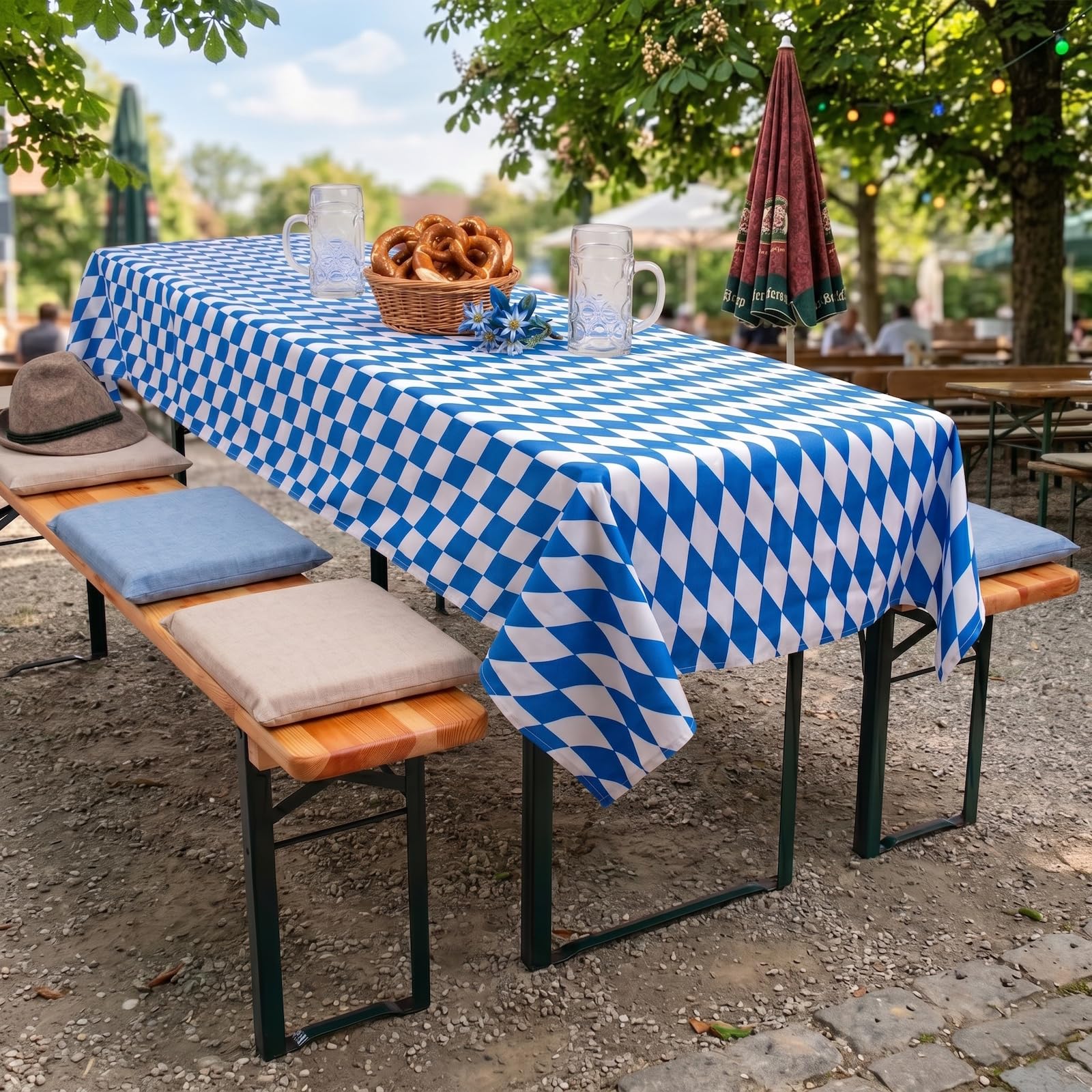 Biertisch Tischdecke Bayernraute Weiß Blau Baumwolle